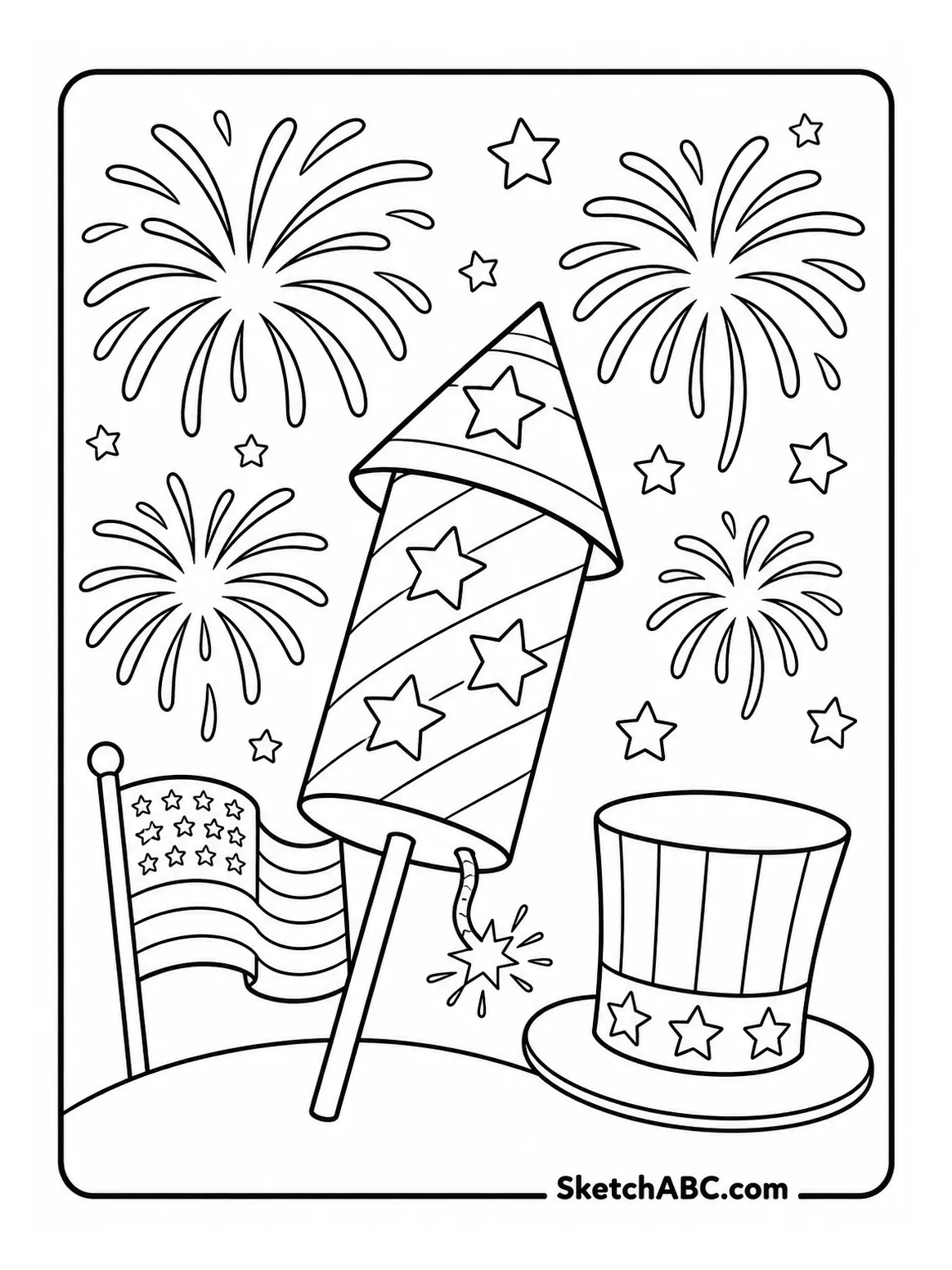 Happy 4th Fireworks coloring pages