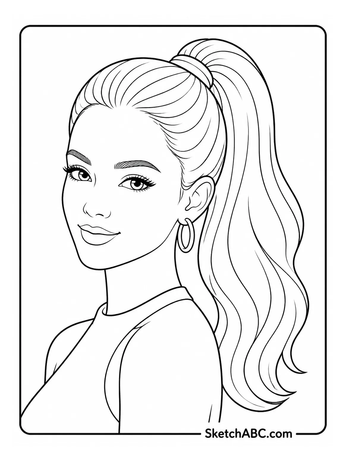 Classic Ponytail Portrait coloring pages
