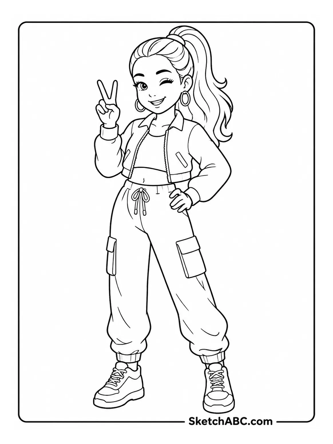 Peace Sign Outfit Pose coloring pages