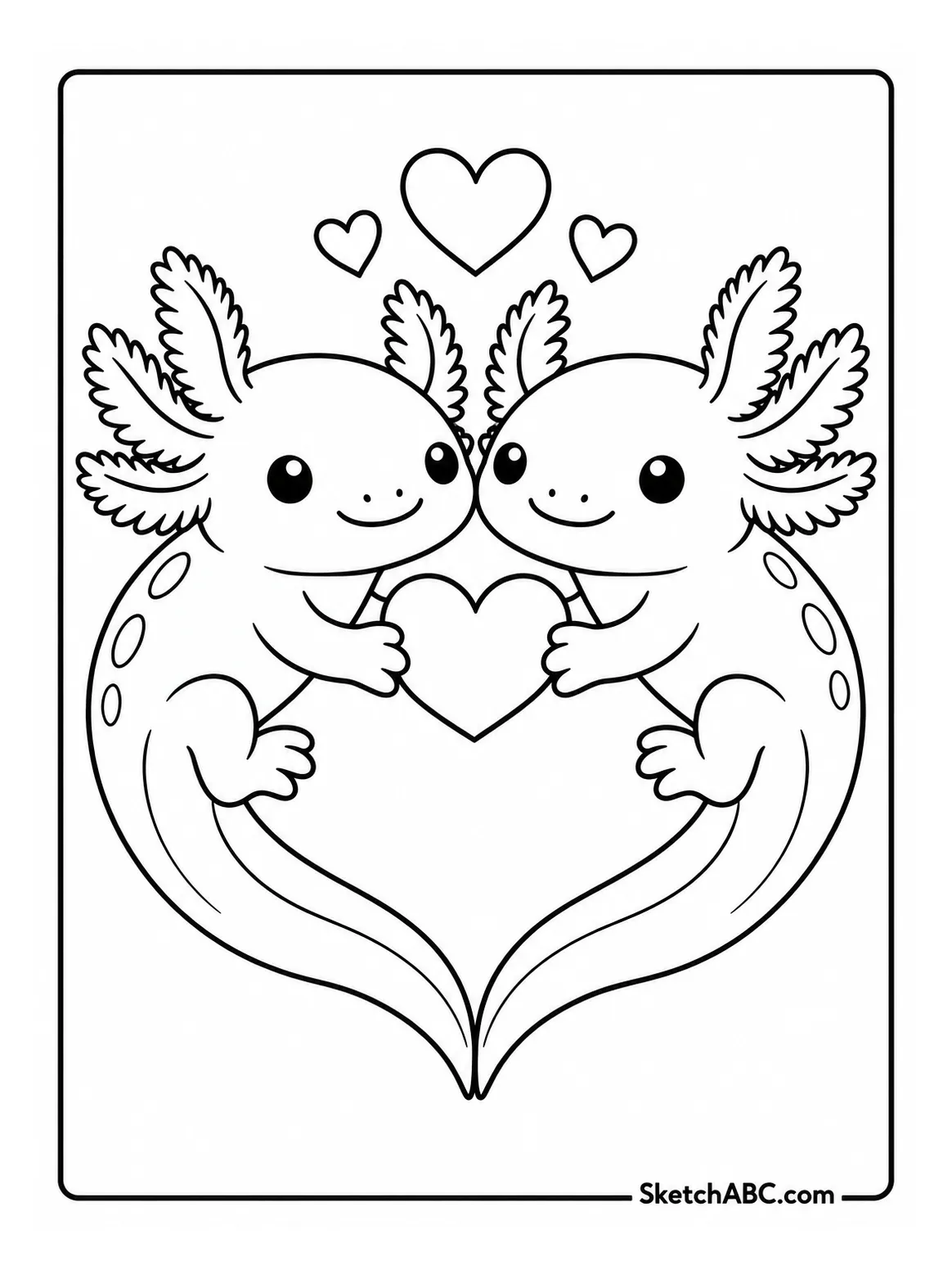 Valentine Heart Axolotls coloring pages