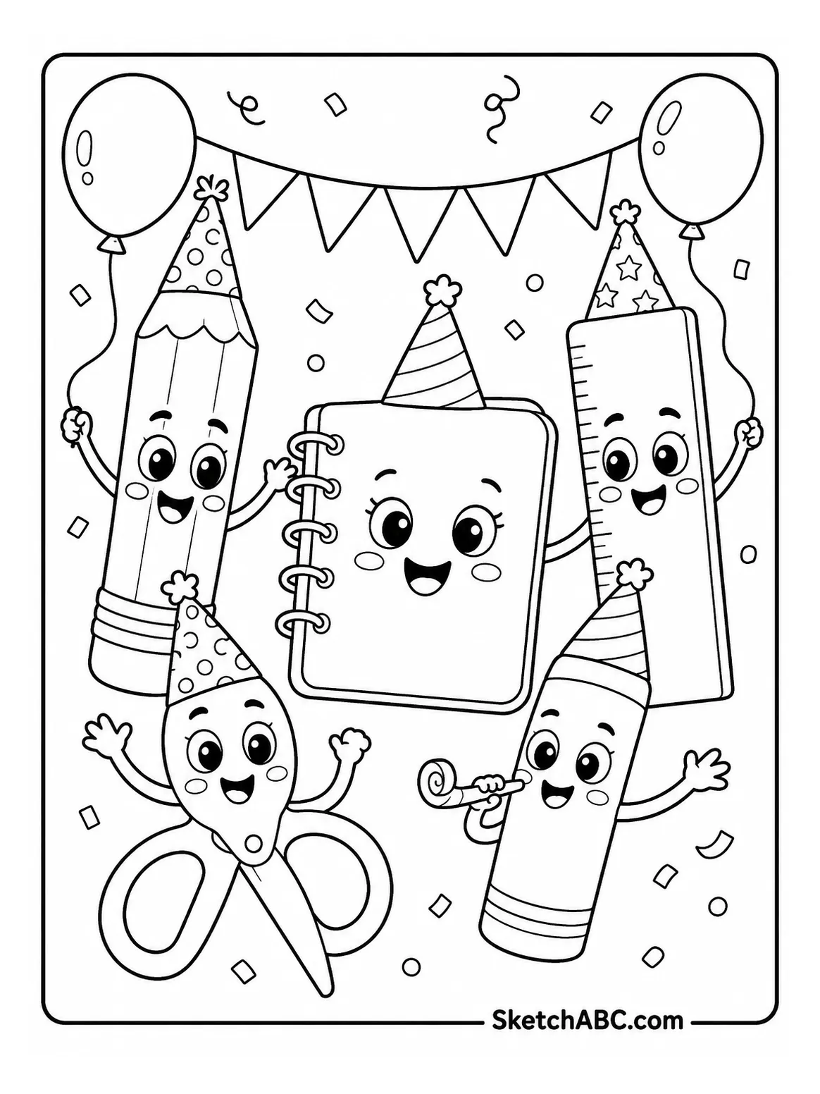 Cute School Supplies Party coloring pages