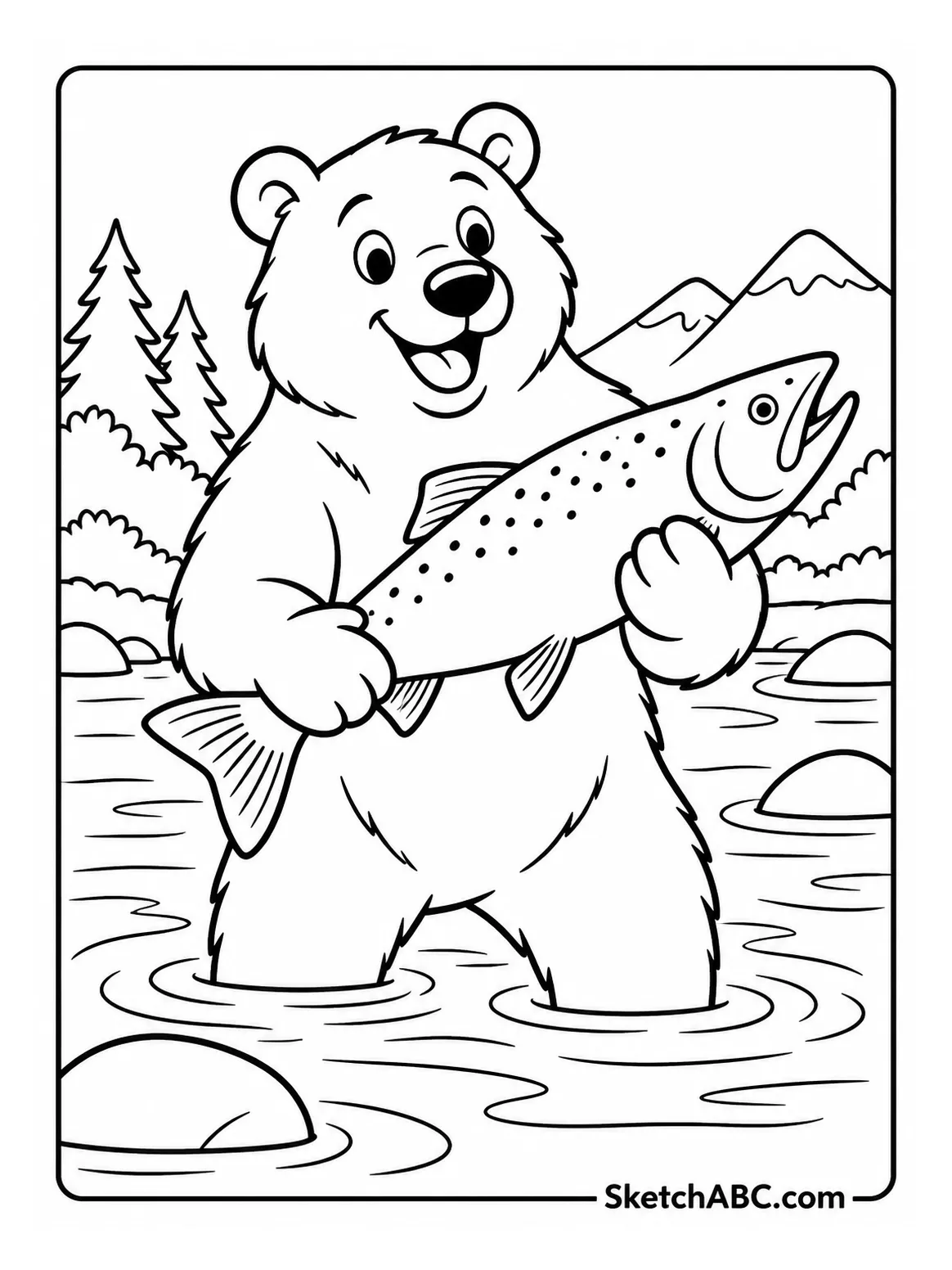 Bear with the Big River Fish coloring pages Bear with the Big River Fish coloring pages