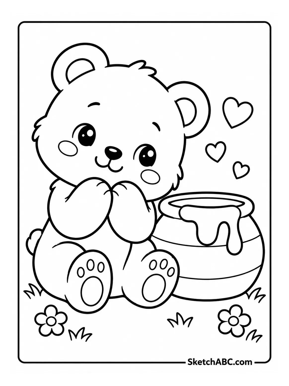 Kawaii Bear and Honey Pot coloring pages Kawaii Bear and Honey Pot coloring pages