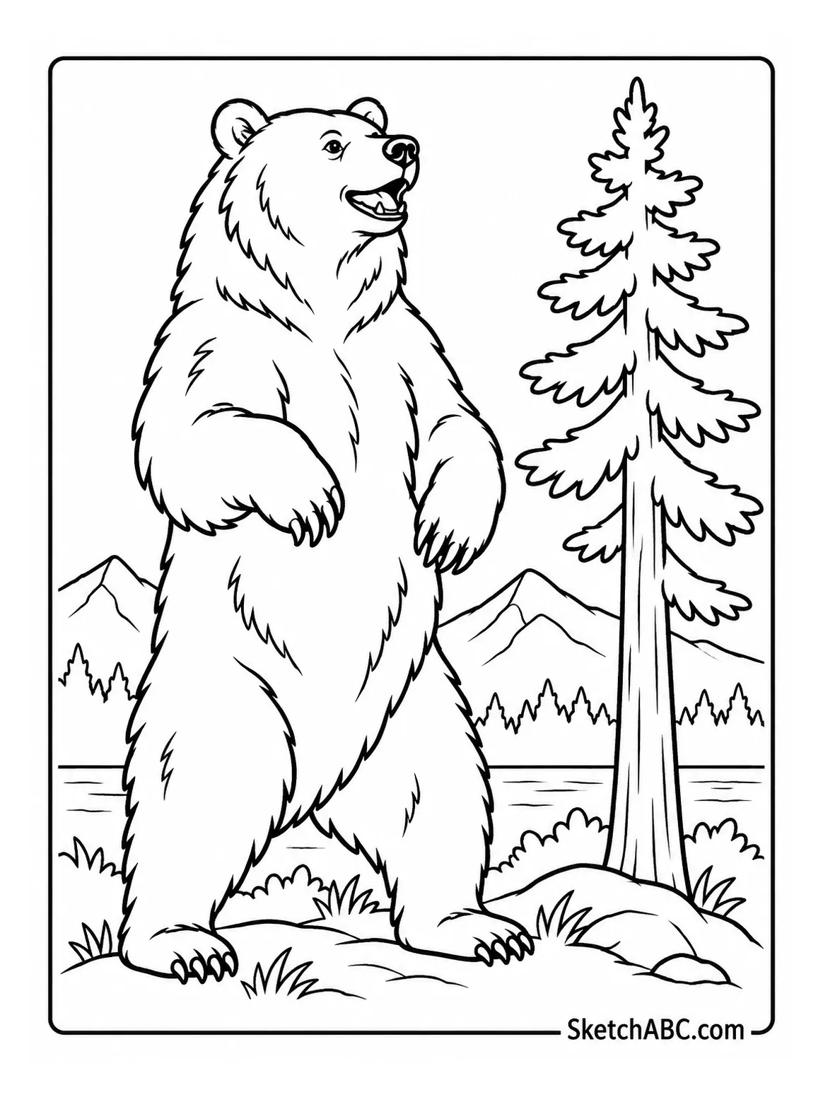 Upright Grizzly by the Pine coloring pages Upright Grizzly by the Pine coloring pages