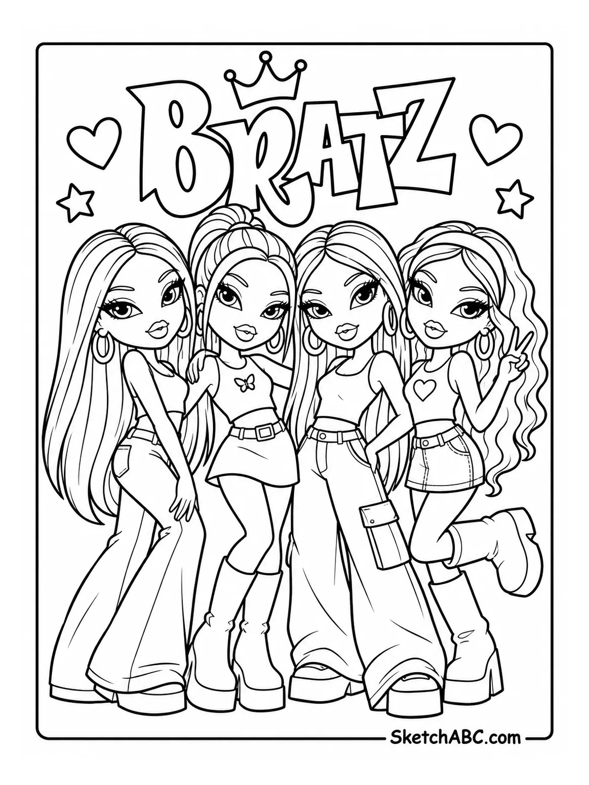Bratz Besties Group Pose coloring pages Bratz Besties Group Pose coloring pages