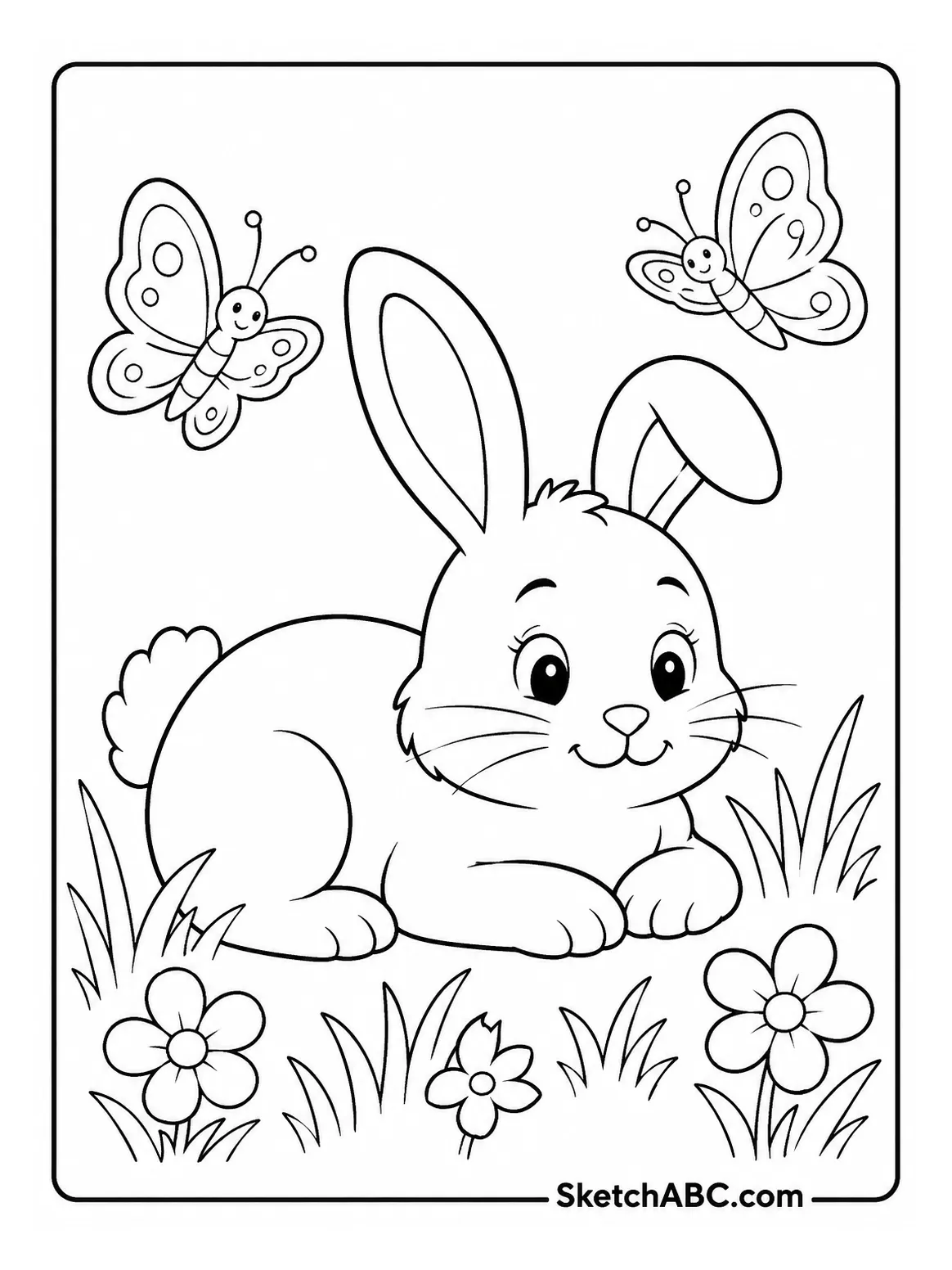 Bunny and Butterflies in Spring coloring pages