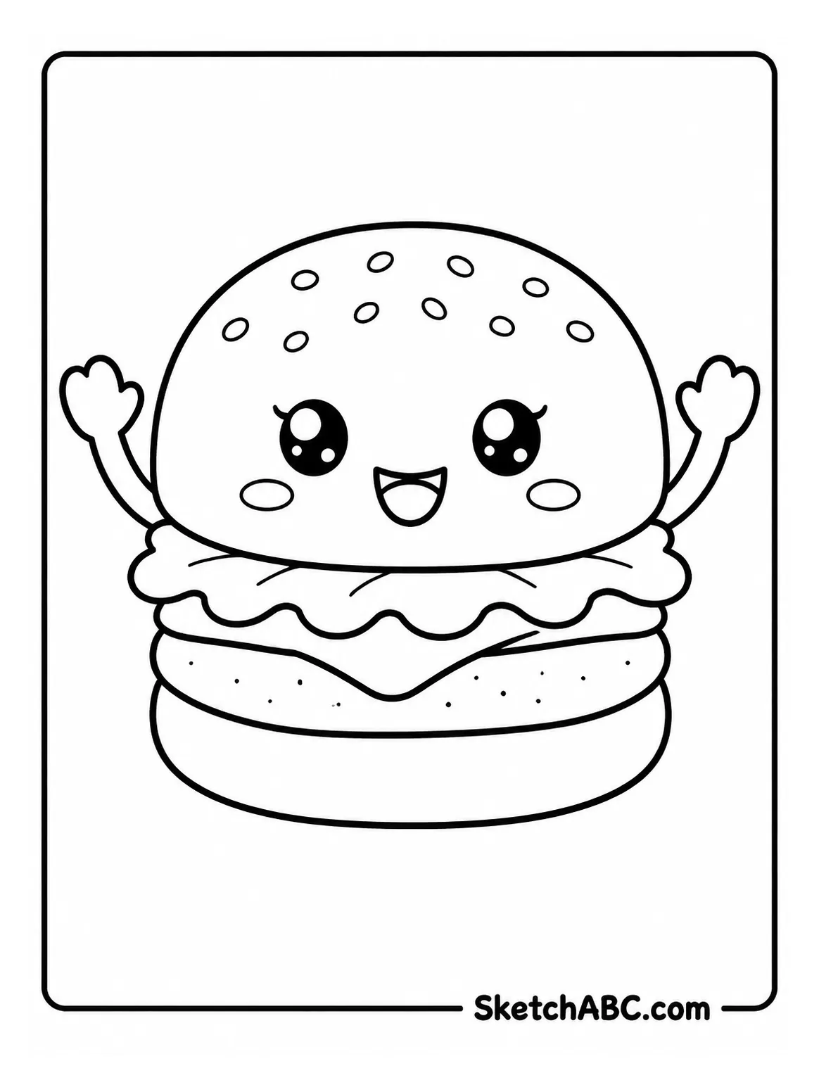 Cute Smiling Kawaii Burger coloring pages Cute Smiling Kawaii Burger coloring pages