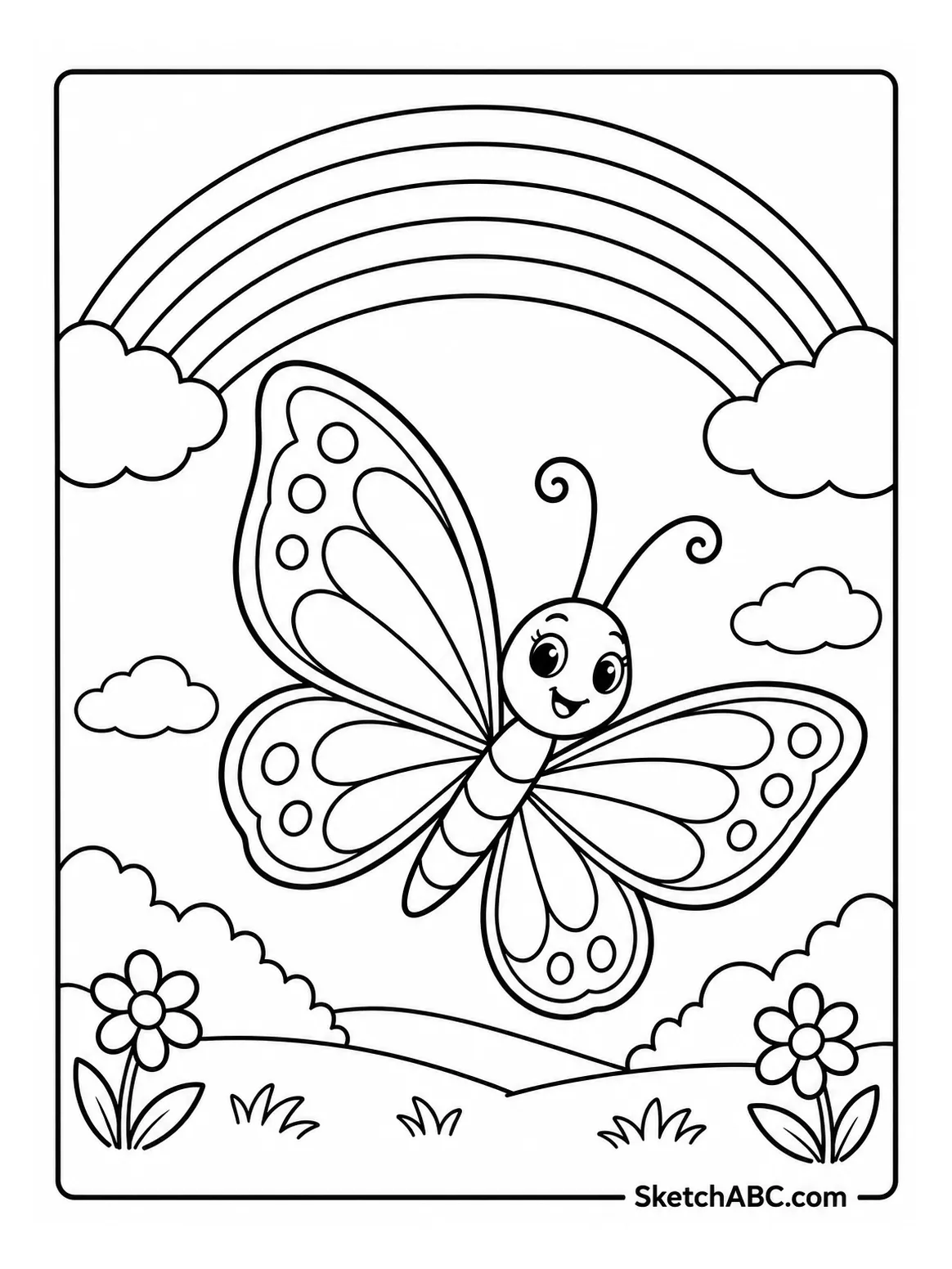Butterfly and the Rainbow coloring pages