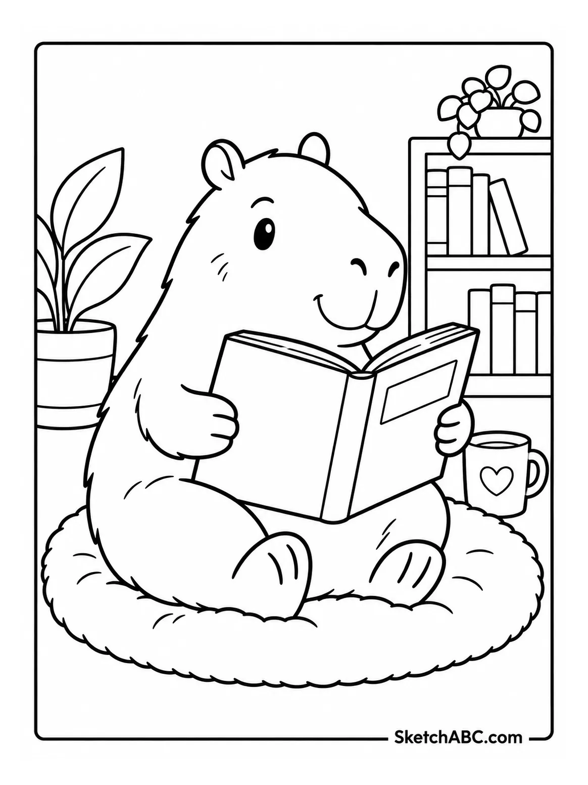 Capybara Reading a Book coloring pages Capybara Reading a Book coloring pages