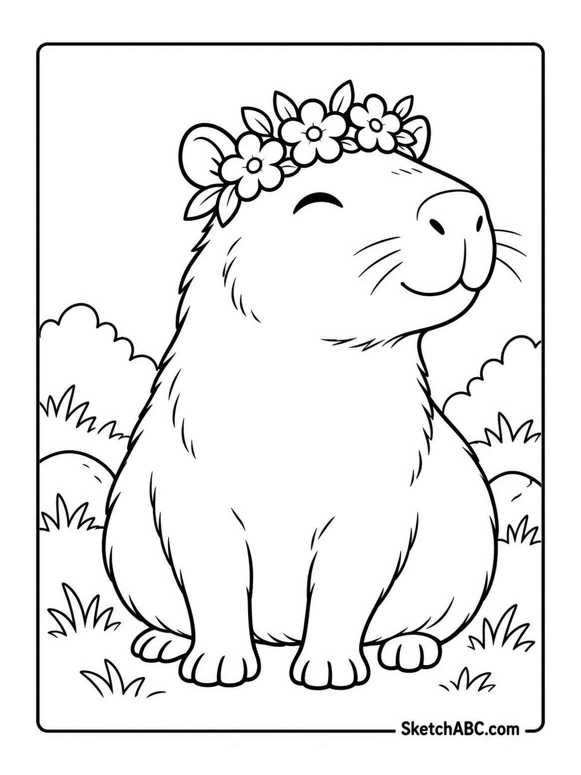 Capybara With a Simple Flower Crown coloring pages Capybara With a Simple Flower Crown coloring pages