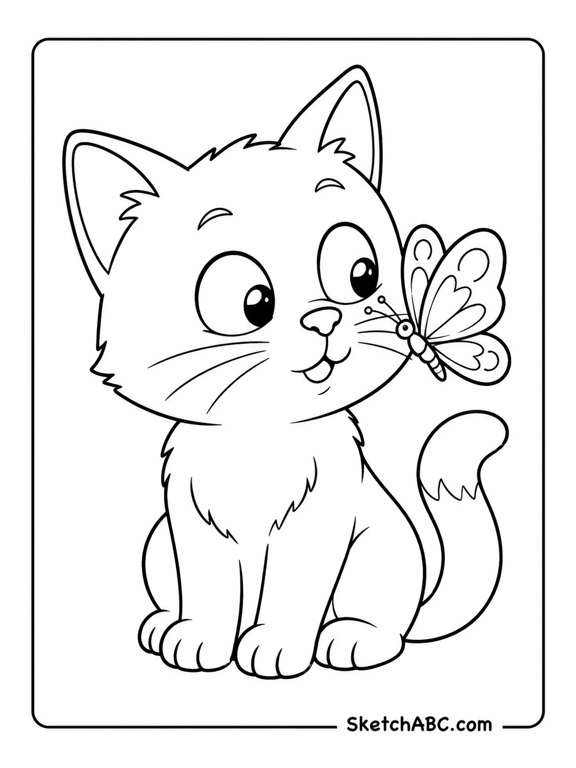Curious Cat and Butterfly coloring pages Curious Cat and Butterfly coloring pages