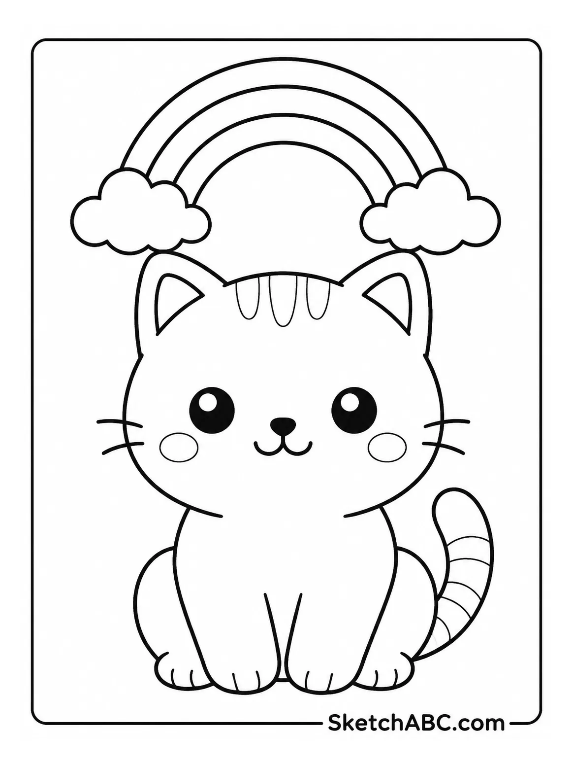 Kawaii Cat Under a Small Rainbow coloring pages Kawaii Cat Under a Small Rainbow coloring pages