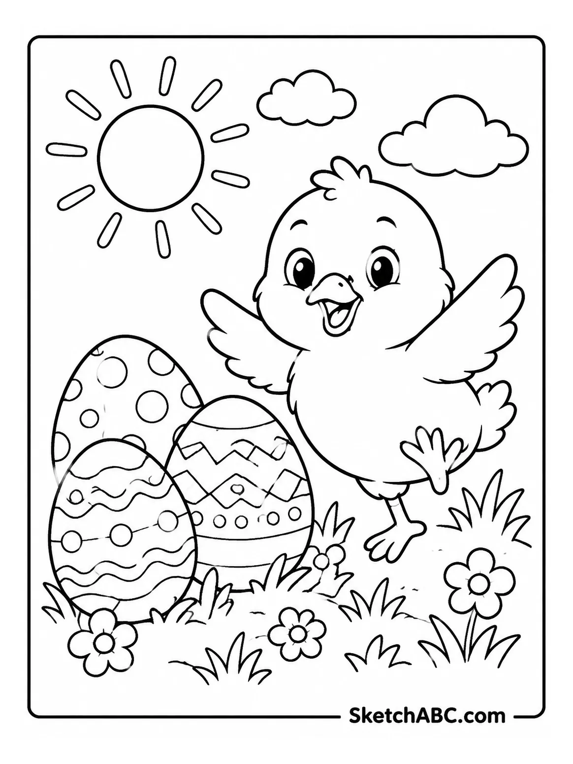 Easter Chick With Decorated Eggs coloring pages Easter Chick With Decorated Eggs coloring pages