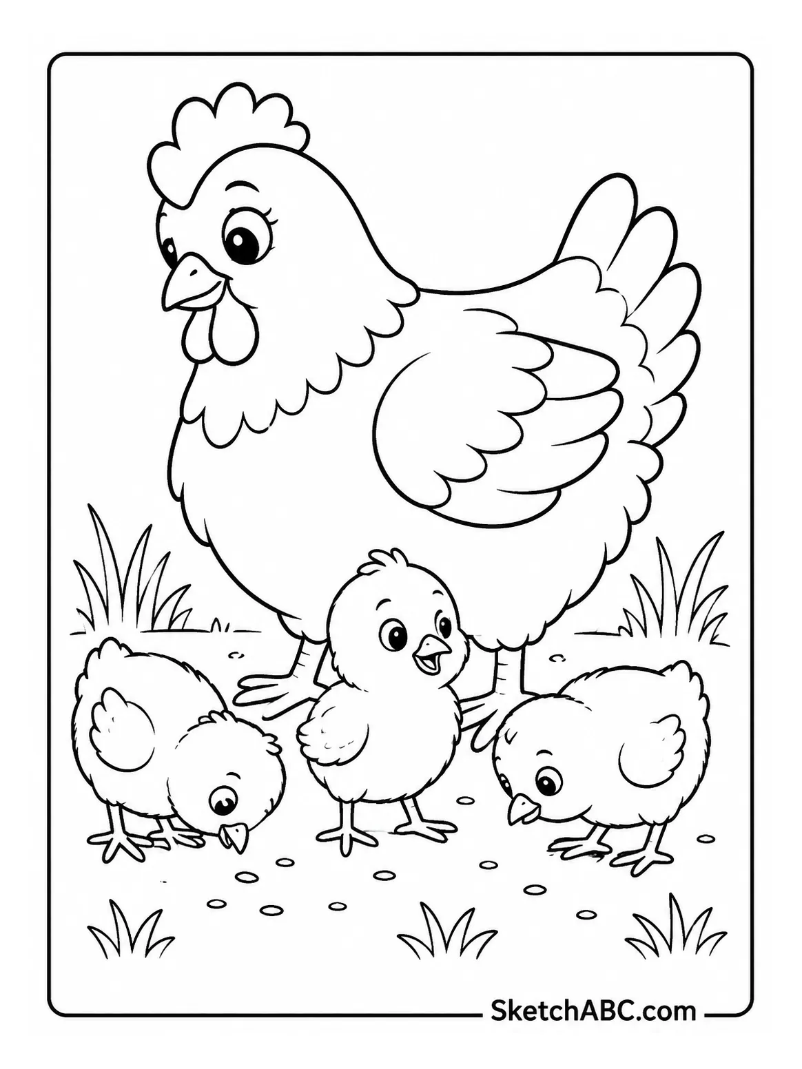 Mother Hen With Three Chicks coloring pages Mother Hen With Three Chicks coloring pages