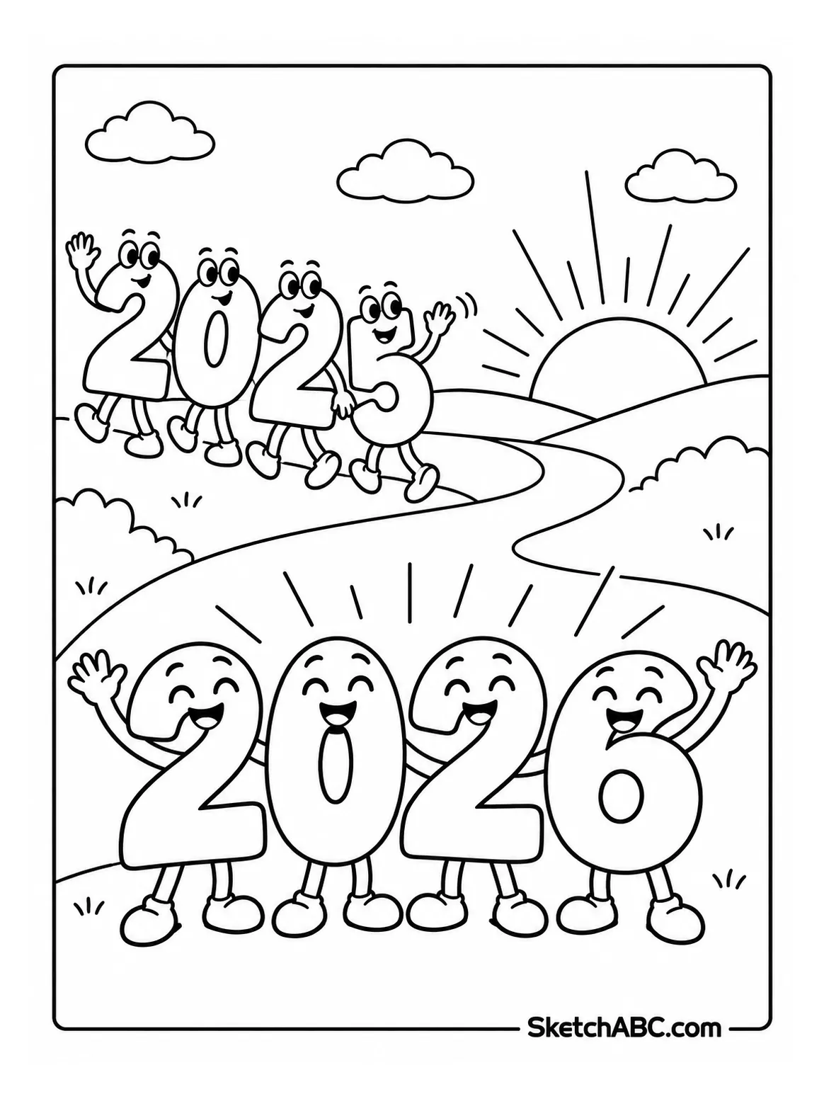 Goodbye 2025 Hello 2026 coloring pages