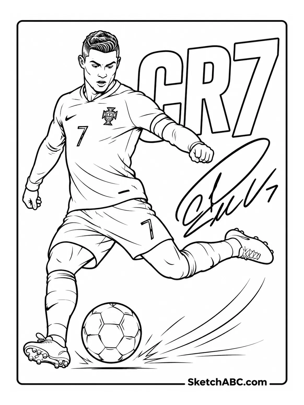 Ronaldo Kick With CR7 and Signature coloring pages