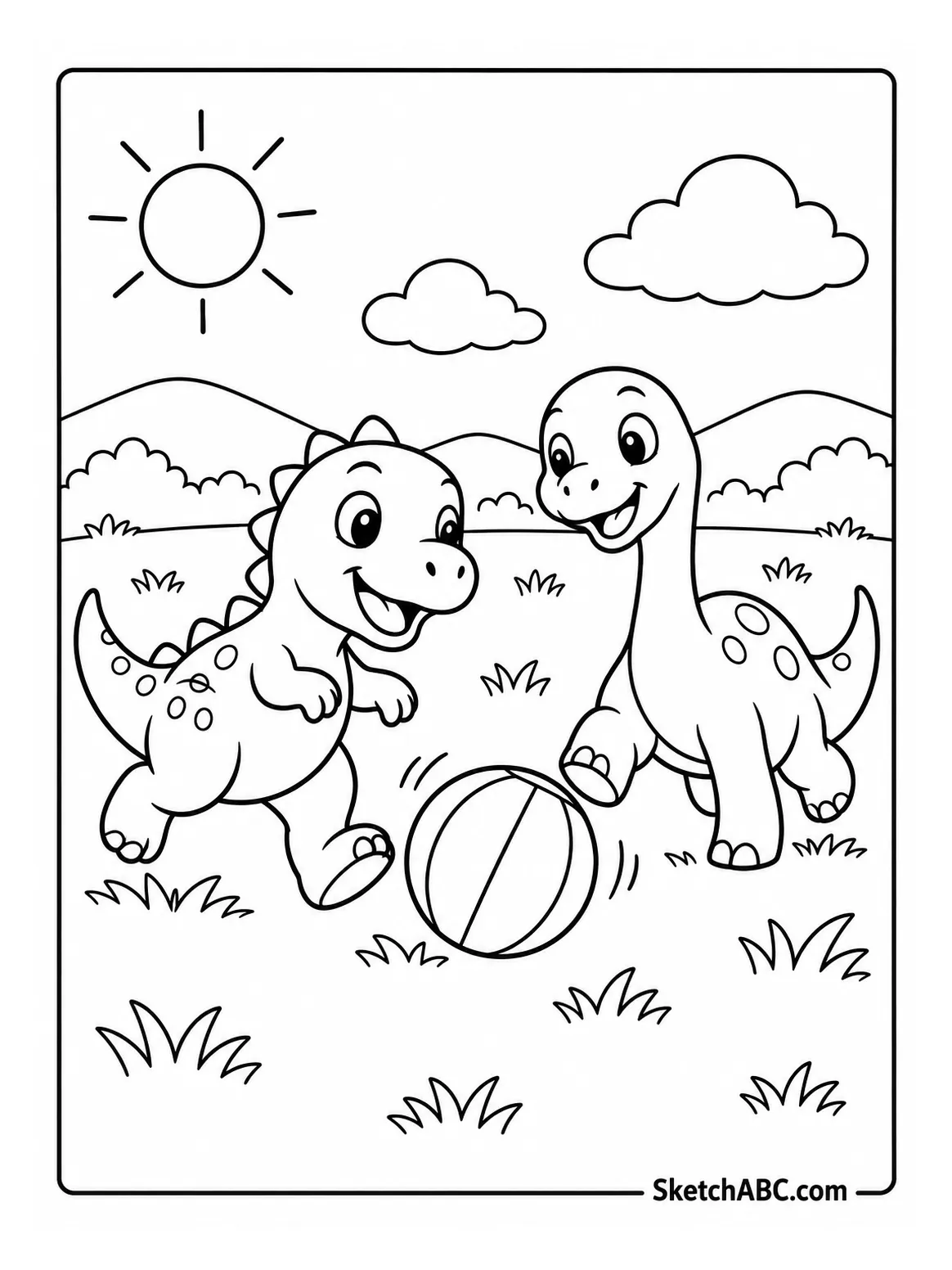Dinosaur Friends Playing With a Ball coloring pages Dinosaur Friends Playing With a Ball coloring pages