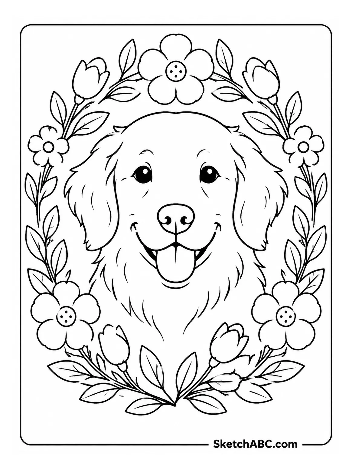 Floral Frame Dog Portrait coloring pages Floral Frame Dog Portrait coloring pages