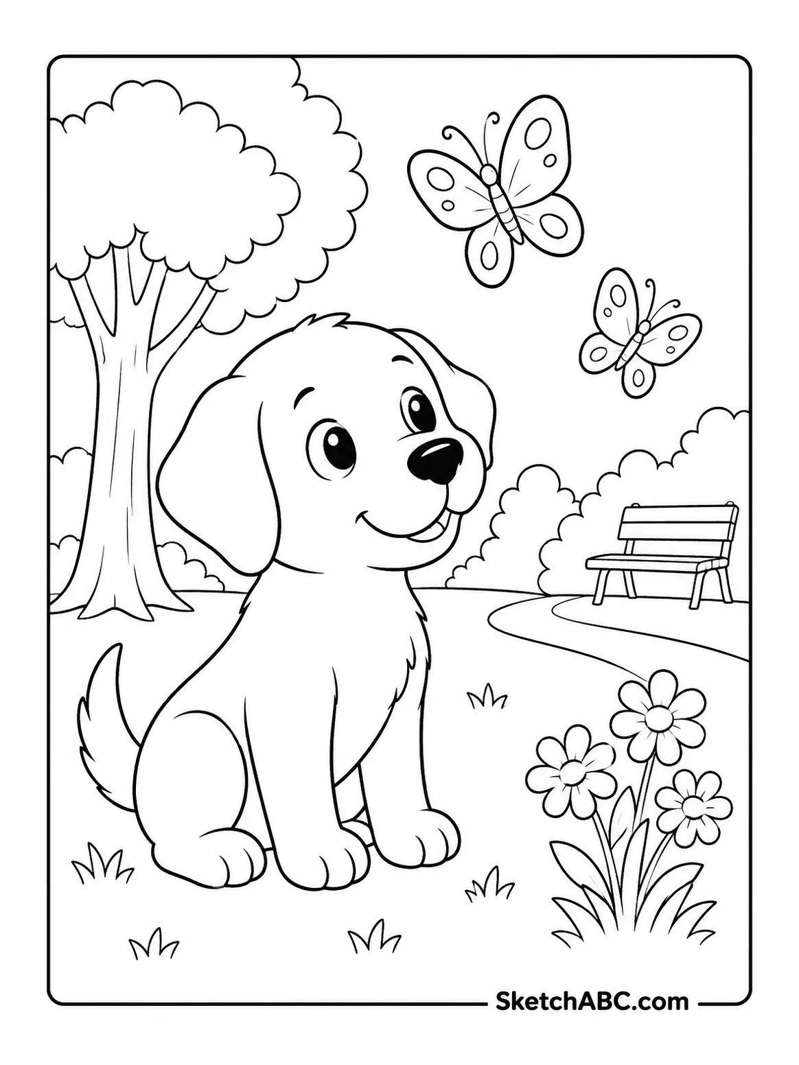 Puppy and Butterflies in the Park coloring pages Puppy and Butterflies in the Park coloring pages