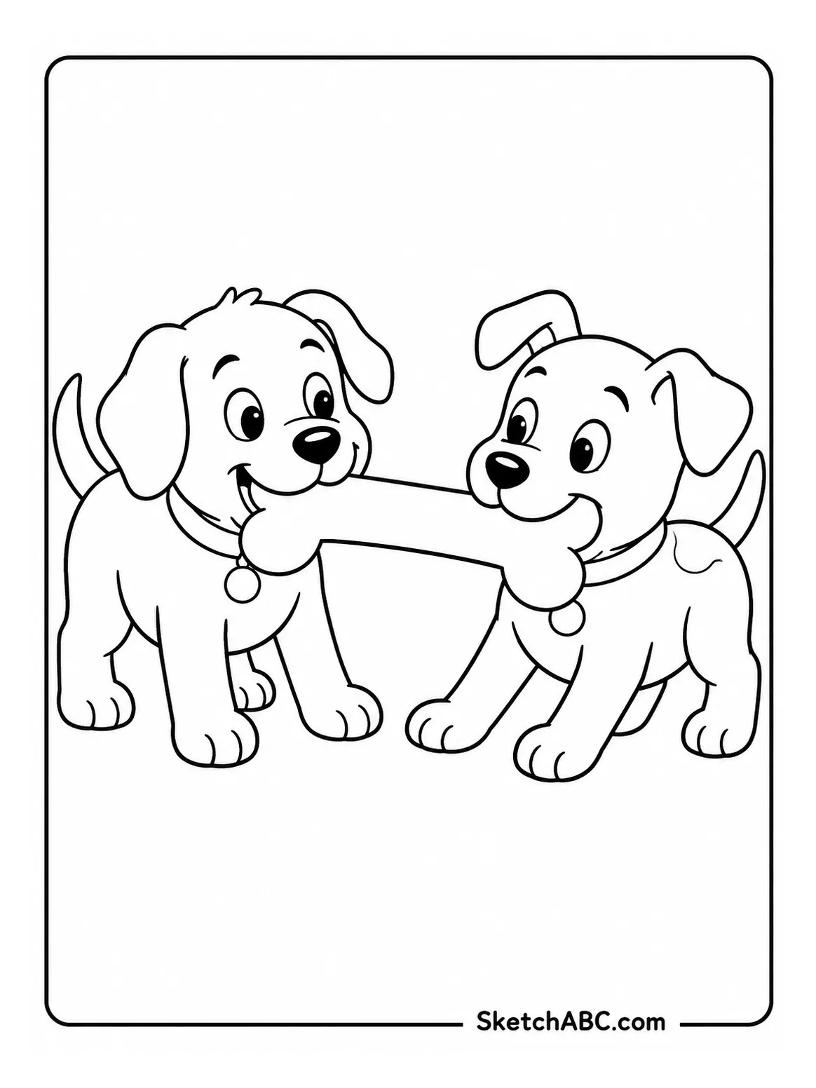 Two Puppies Sharing a Bone coloring pages Two Puppies Sharing a Bone coloring pages