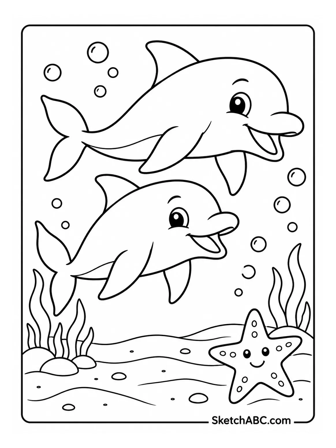 Playful Dolphin Pair and Starfish coloring pages Playful Dolphin Pair and Starfish coloring pages