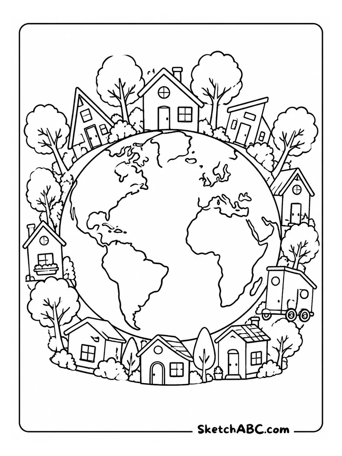 Earth with Tiny Homes coloring pages Earth with Tiny Homes coloring pages