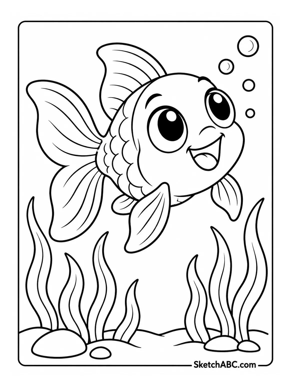 Happy Goldfish Over Seagrass coloring pages Happy Goldfish Over Seagrass coloring pages