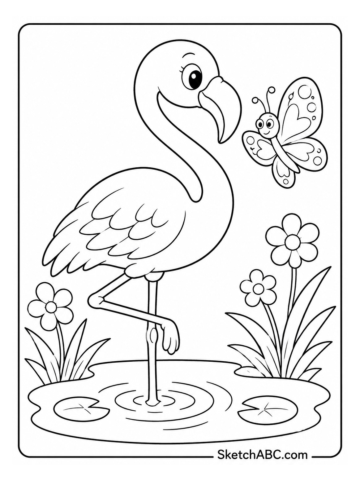 Flamingo and Butterfly coloring pages Flamingo and Butterfly coloring pages