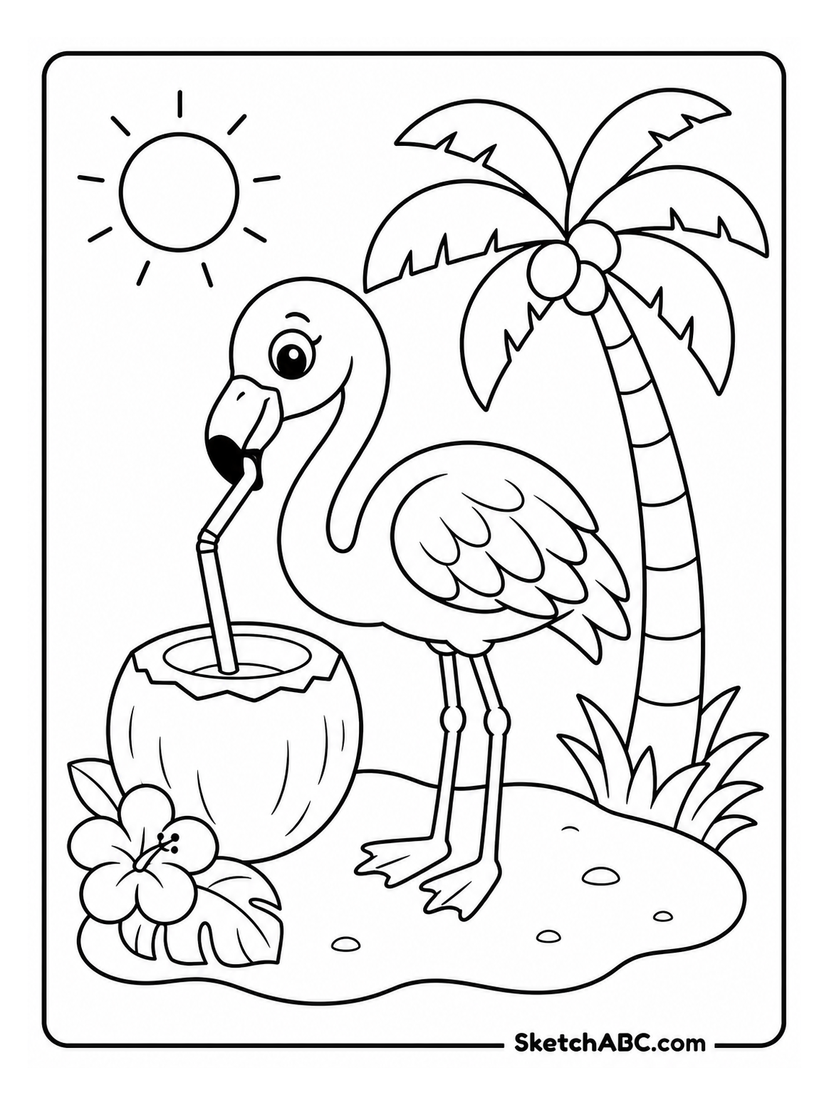 Flamingo Drinking Coconut Water coloring pages Flamingo Drinking Coconut Water coloring pages