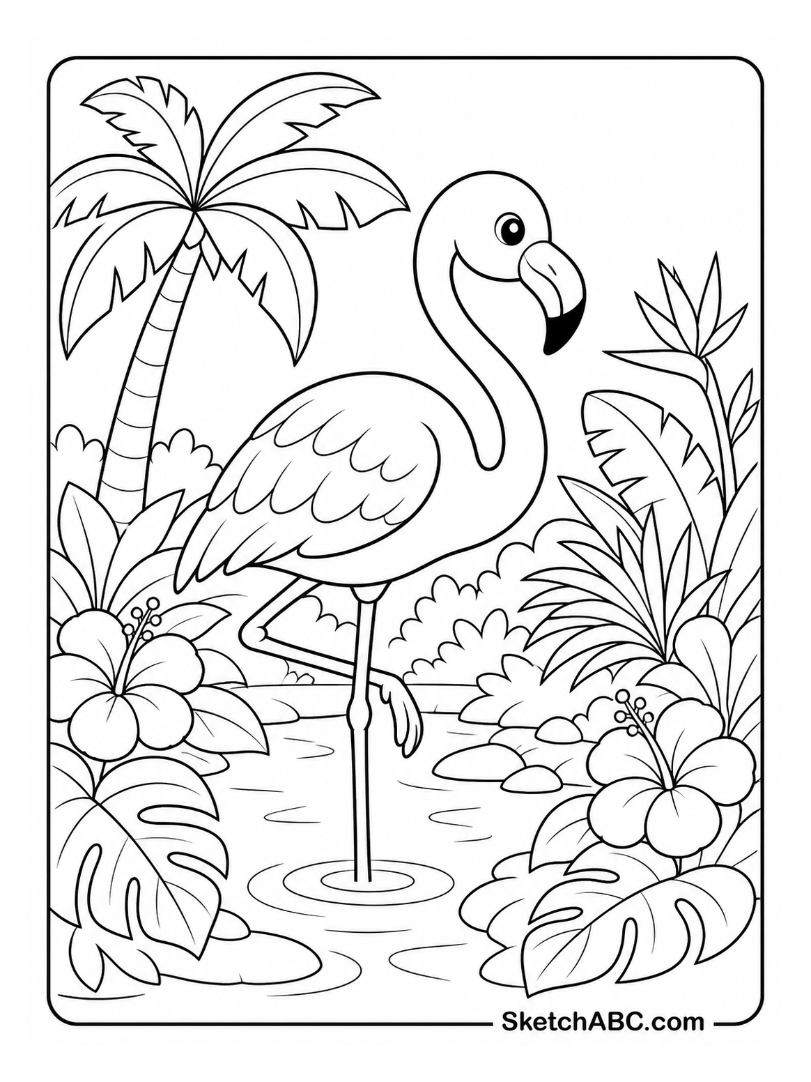 Flamingos in a Tropical Garden coloring pages Flamingos in a Tropical Garden coloring pages