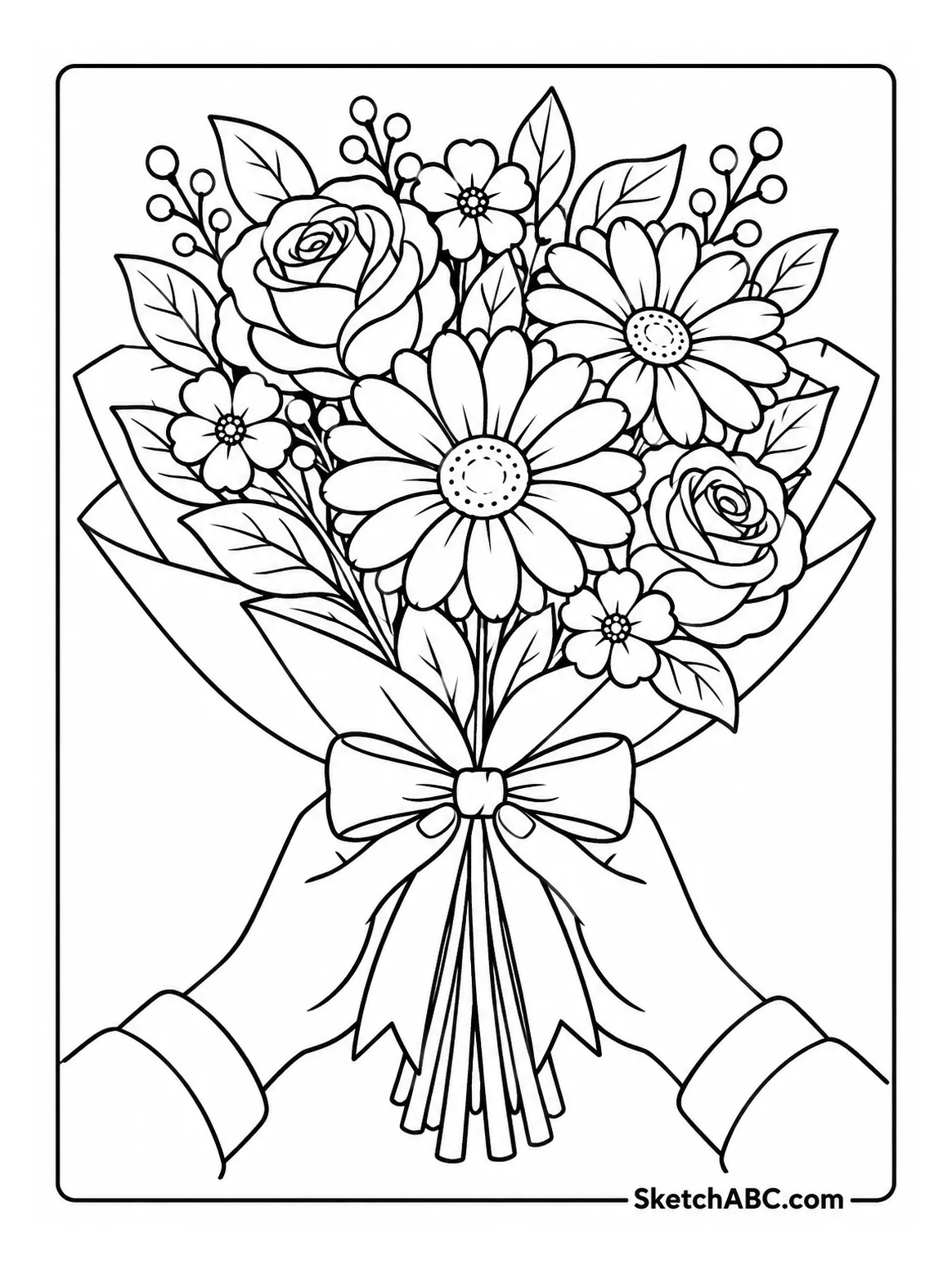 Holding a Beautiful Flower Bouquet coloring pages Holding a Beautiful Flower Bouquet coloring pages