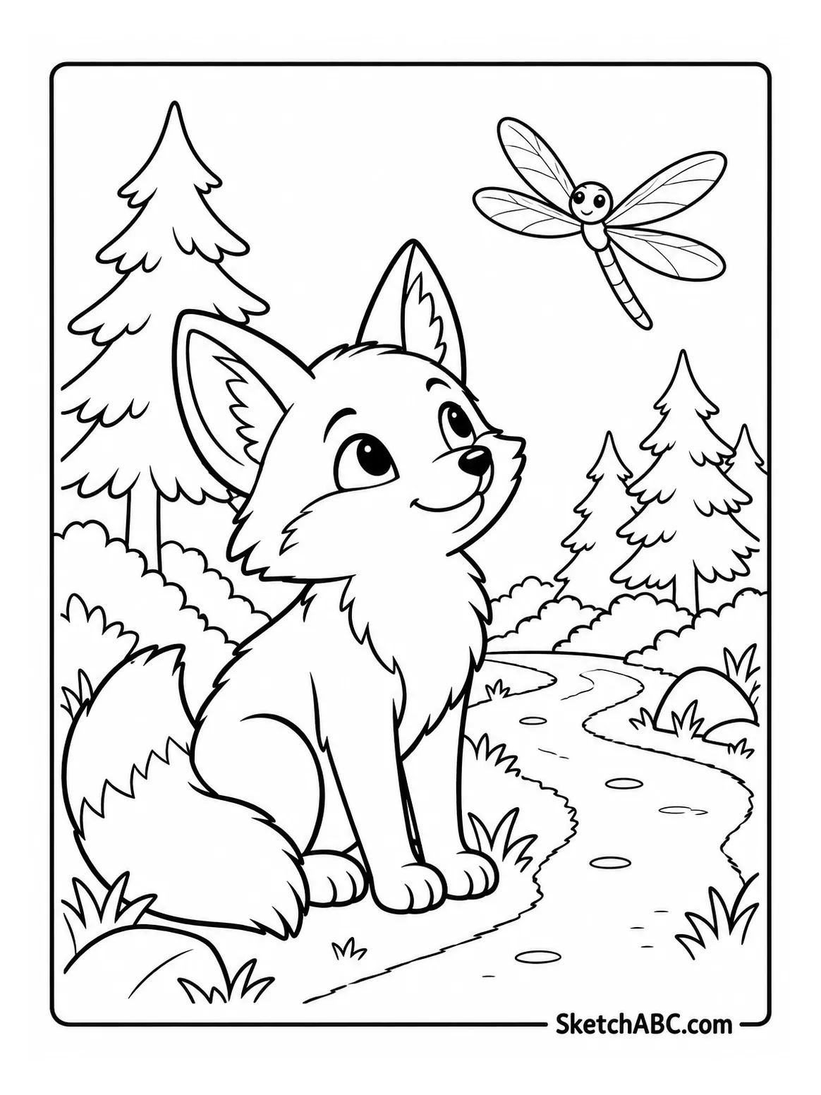 Forest Path Fox and Dragonfly coloring pages Forest Path Fox and Dragonfly coloring pages