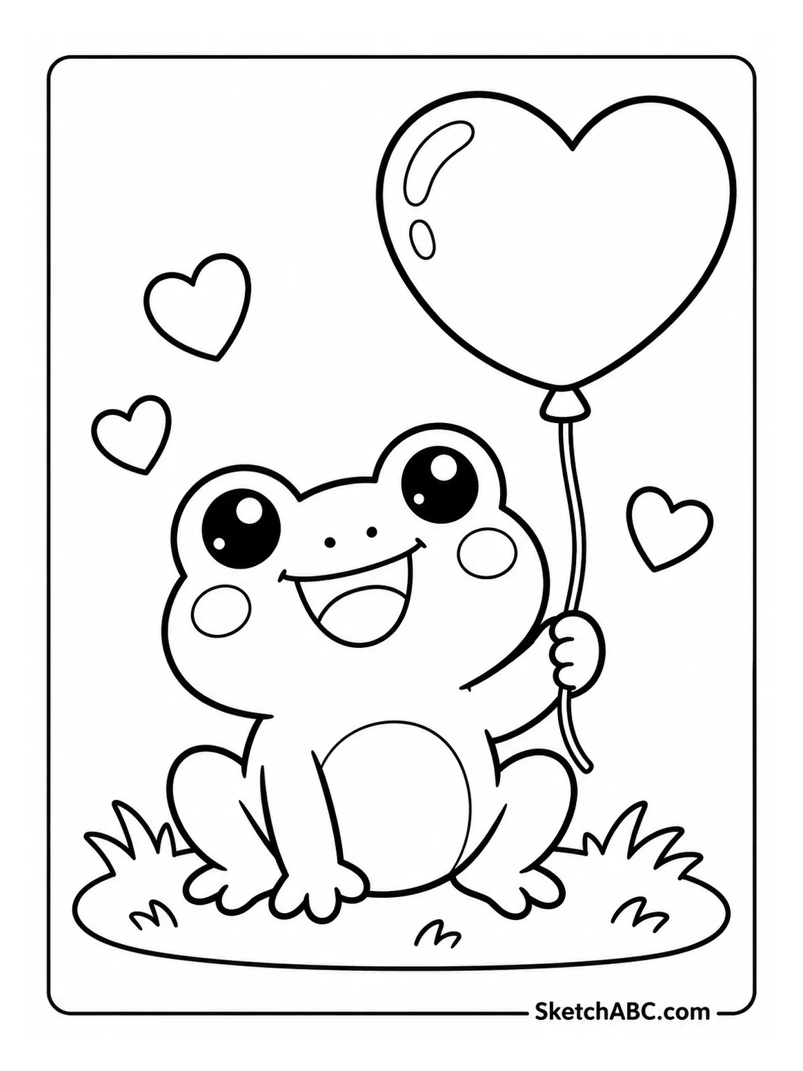 Kawaii Frog With Heart Balloon coloring pages Kawaii Frog With Heart Balloon coloring pages