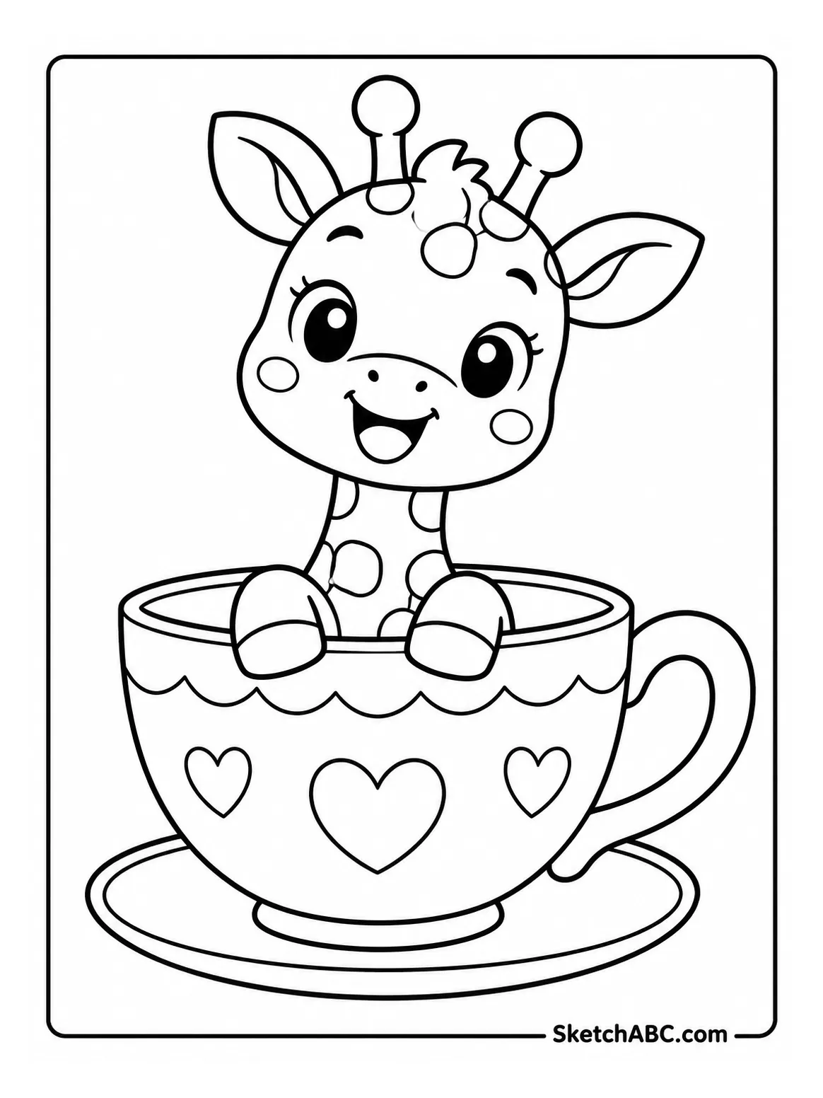 Kawaii Giraffe in a Tea Cup coloring pages Kawaii Giraffe in a Tea Cup coloring pages