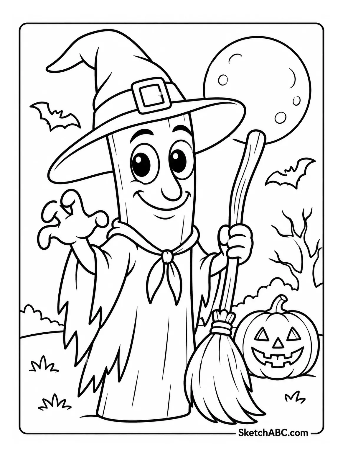 Tung Tung Tung Sahur Spooky Witch coloring pages