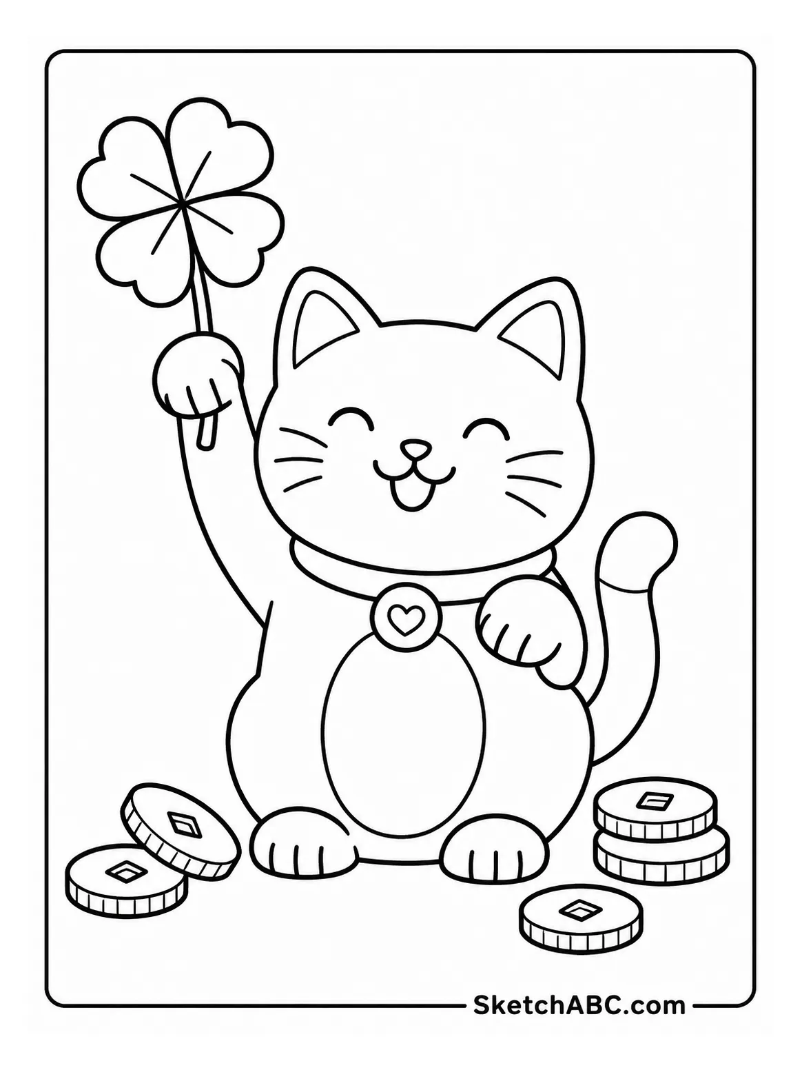 Lucky Cat With Clover coloring pages Lucky Cat With Clover coloring pages