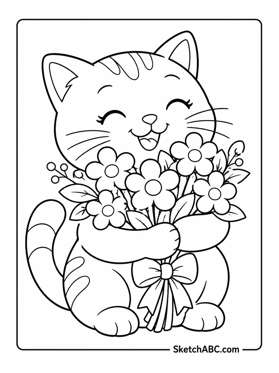 Mom Cat with Flowers coloring pages Mom Cat with Flowers coloring pages