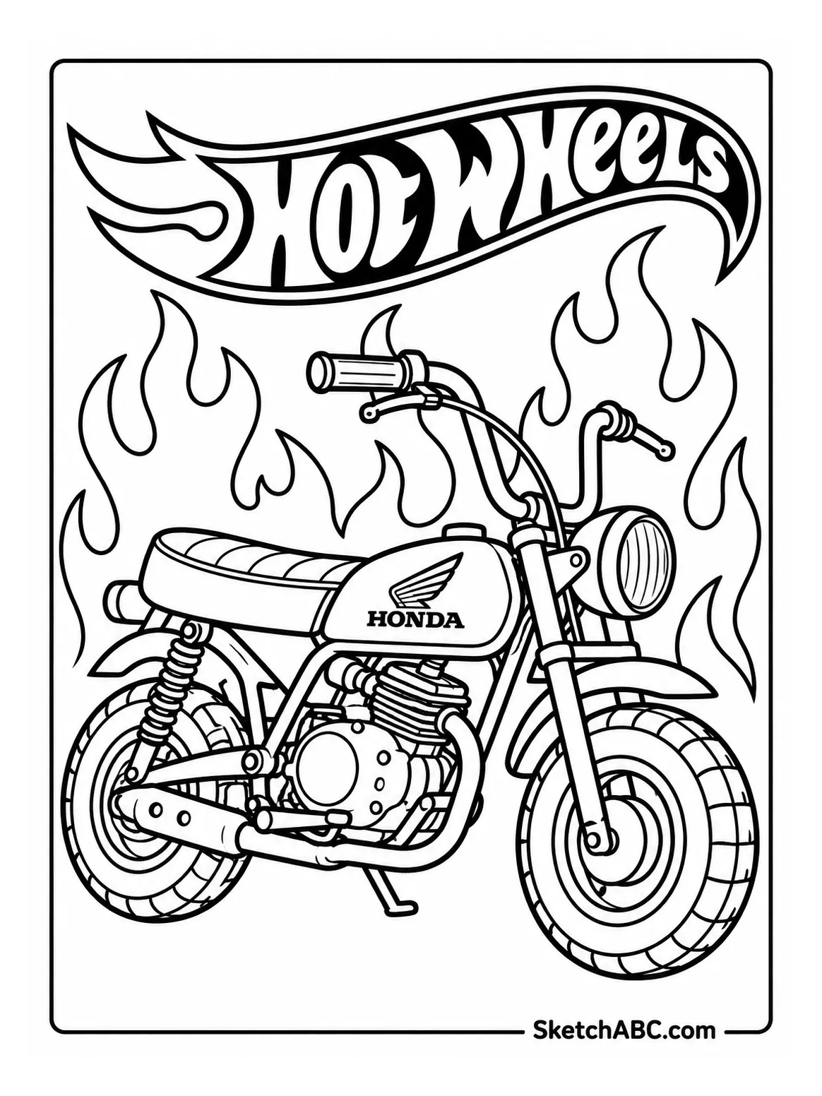 Hot Wheels Honda Mini Bike Flames coloring pages