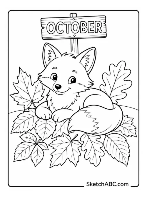Fox in Autumn Leaves coloring pages Fox in Autumn Leaves coloring pages