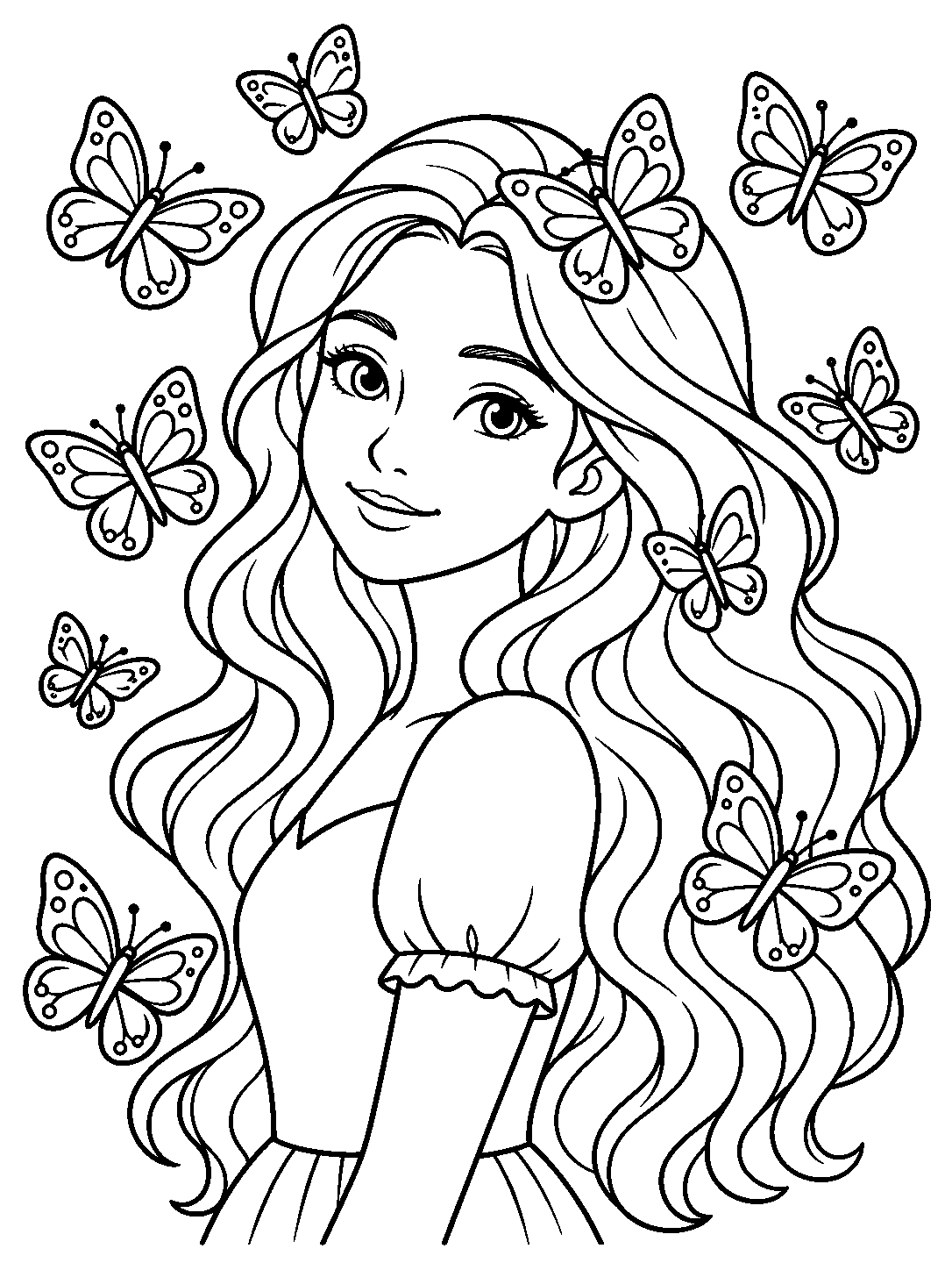 Butterfly Hair Portrait coloring pages