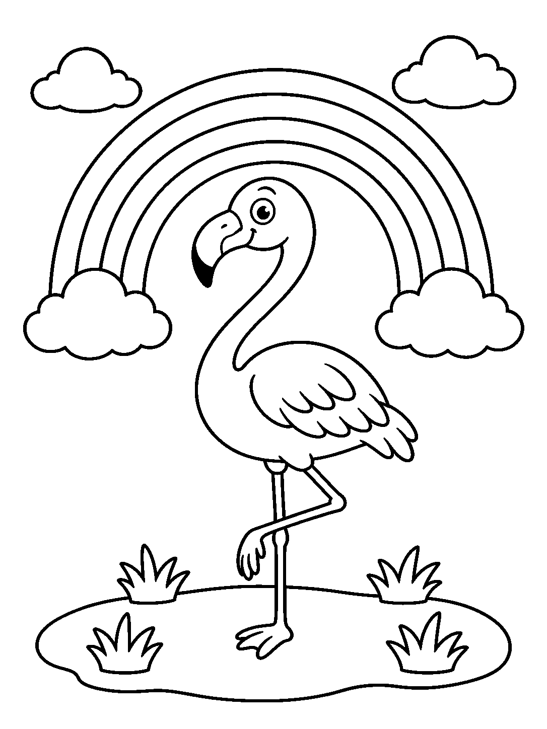 Flamingo Under a Rainbow coloring pages