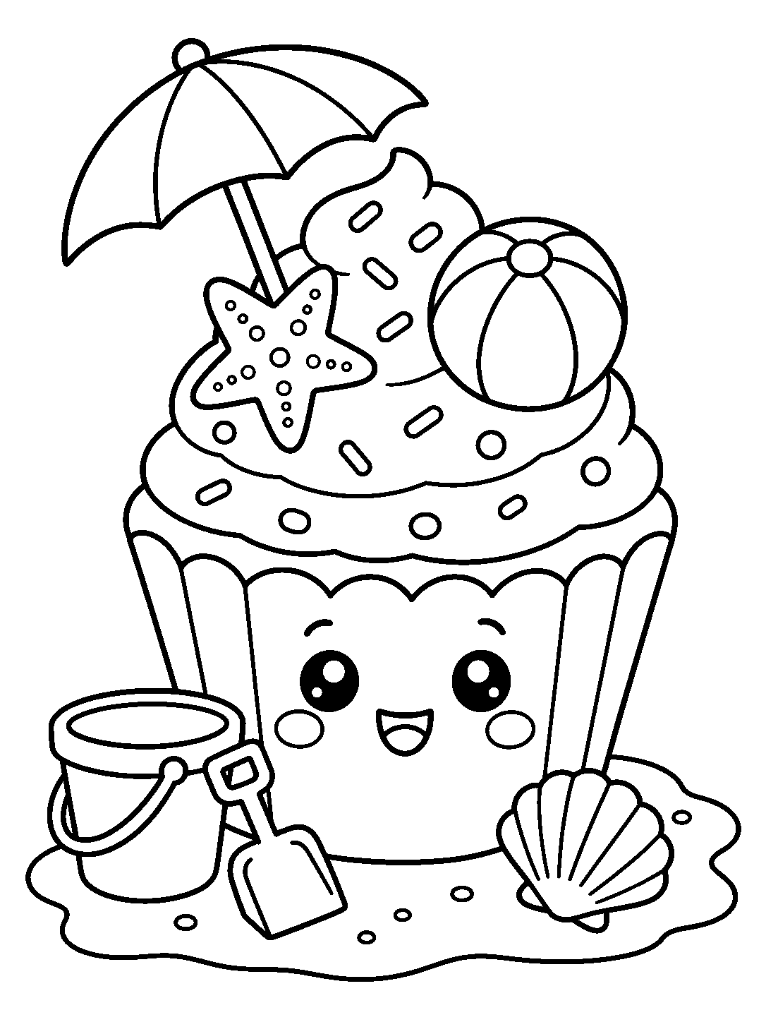Hello Summer Beach Cupcake coloring pages