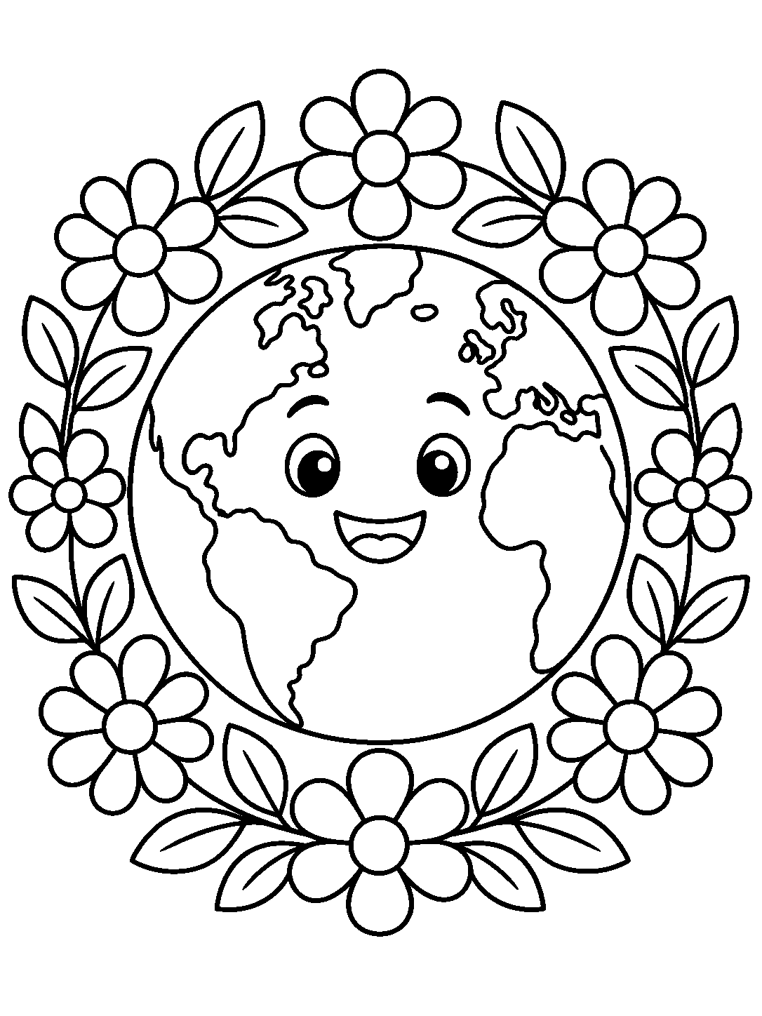 Happy Earth Day Smiling Planet coloring pages