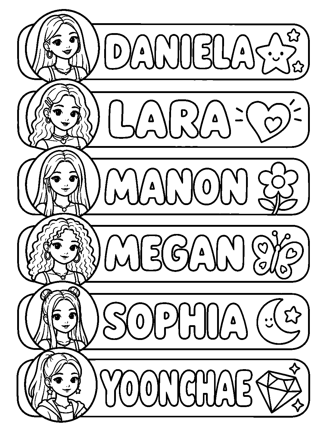 Katseye Member Name Strips coloring pages