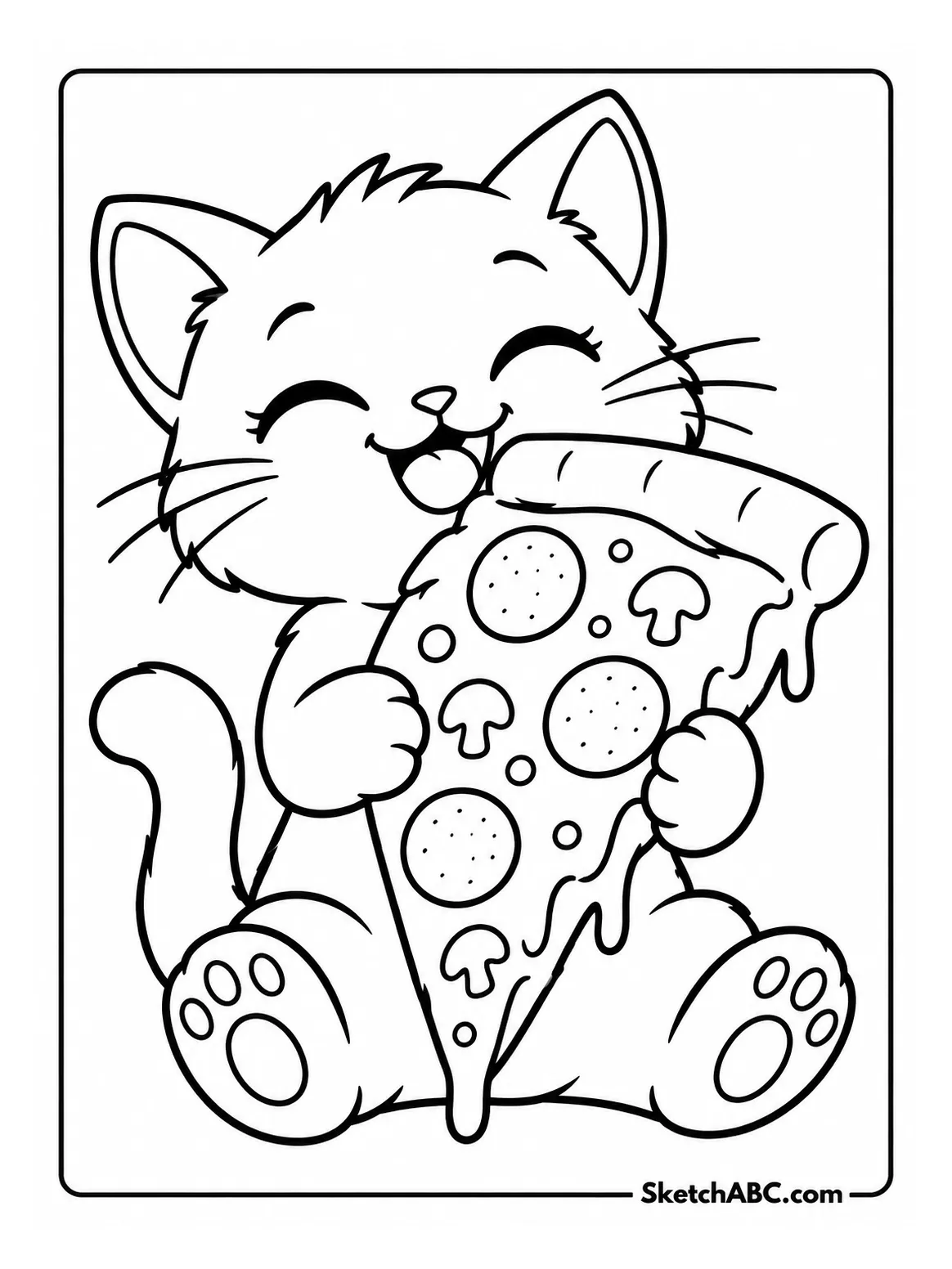 Cat With a Giant Slice coloring pages