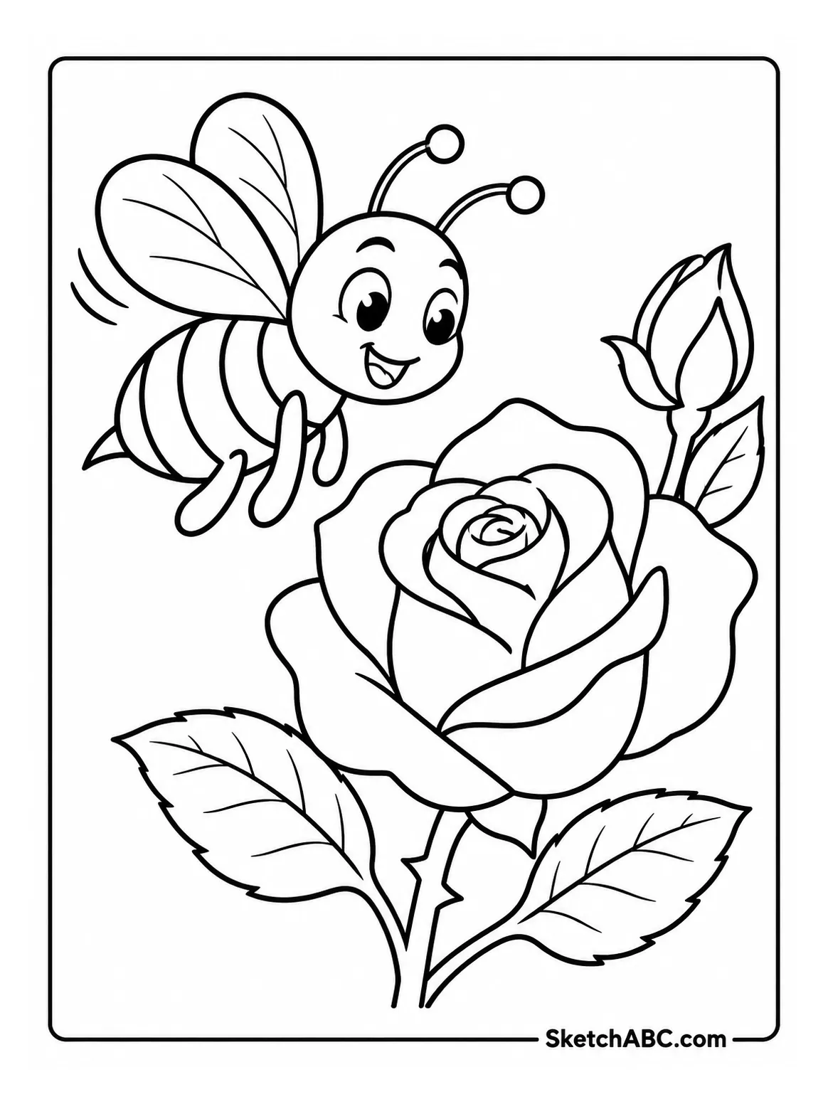 Cartoon Bee and Rose coloring pages Cartoon Bee and Rose coloring pages