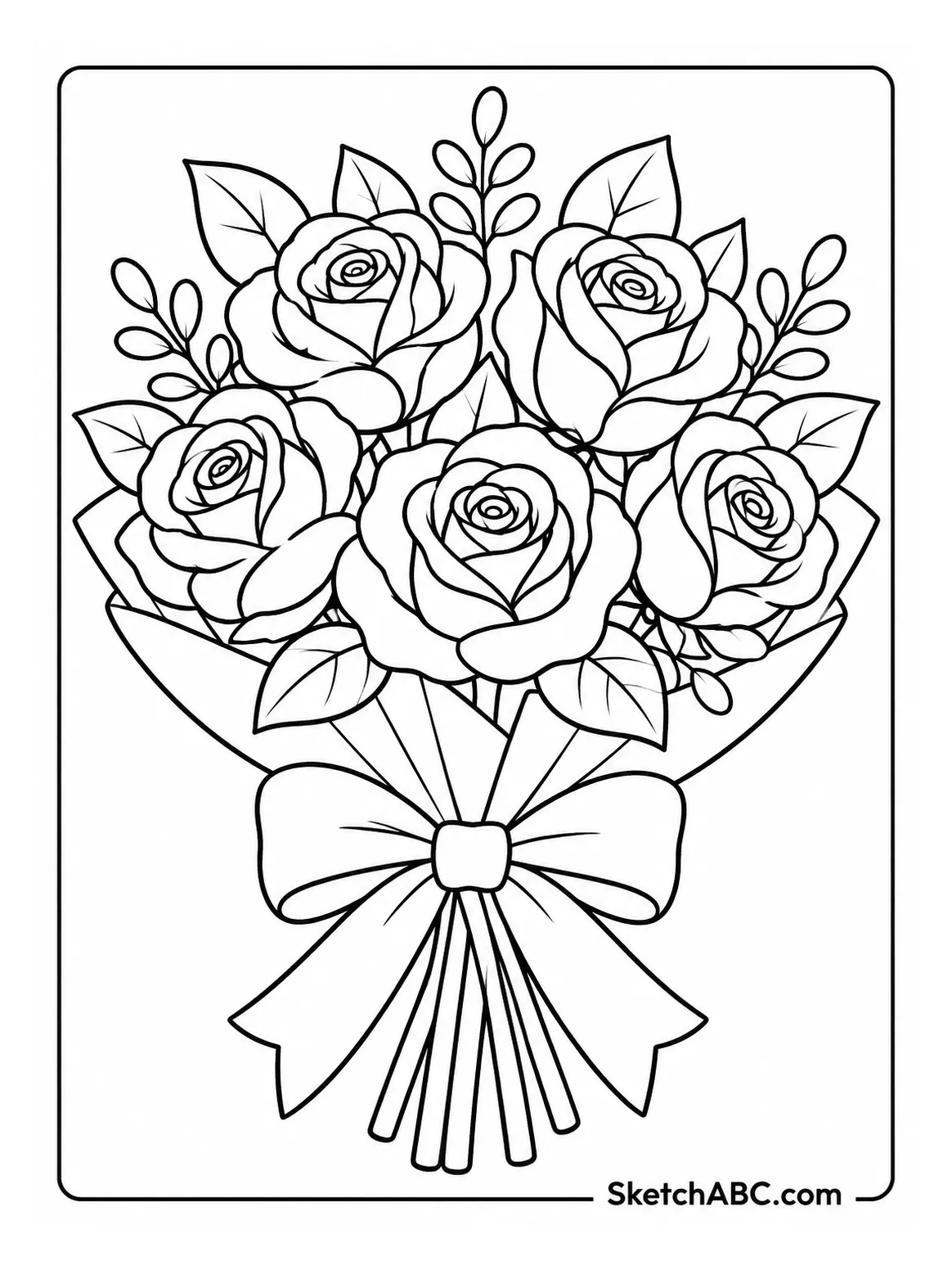 Ribbon tied Rose Bouquet coloring pages Ribbon tied Rose Bouquet coloring pages