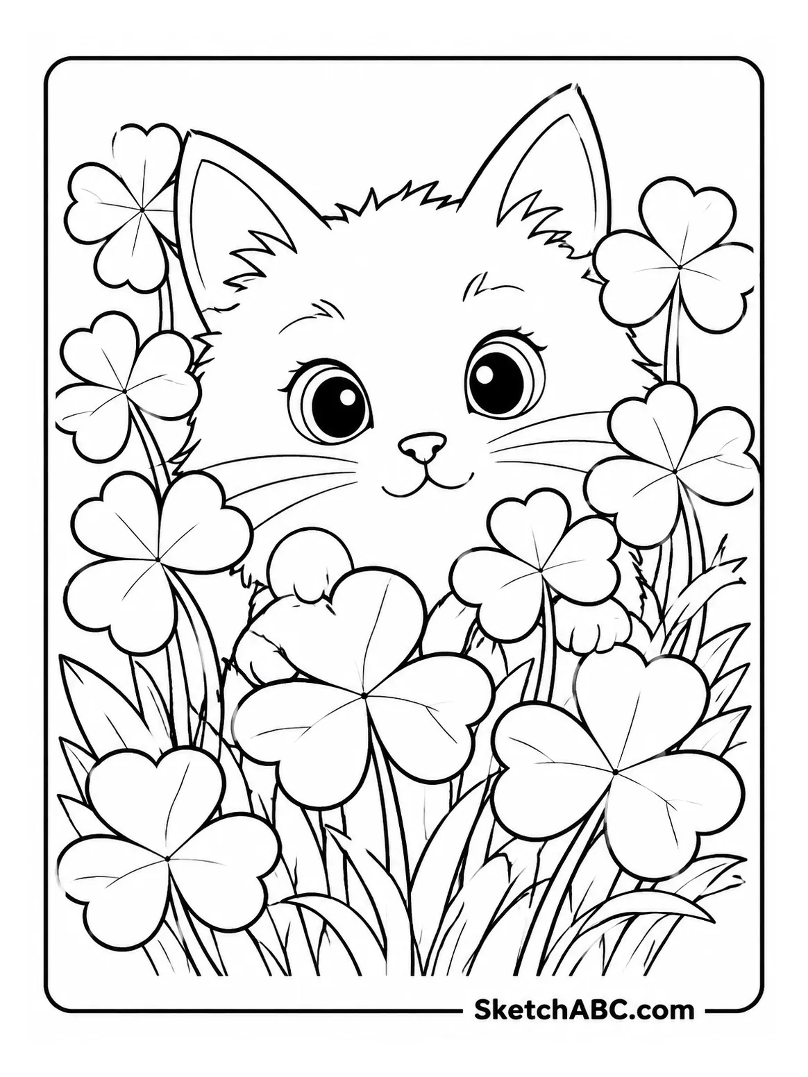 Cat in the Clovers coloring pages