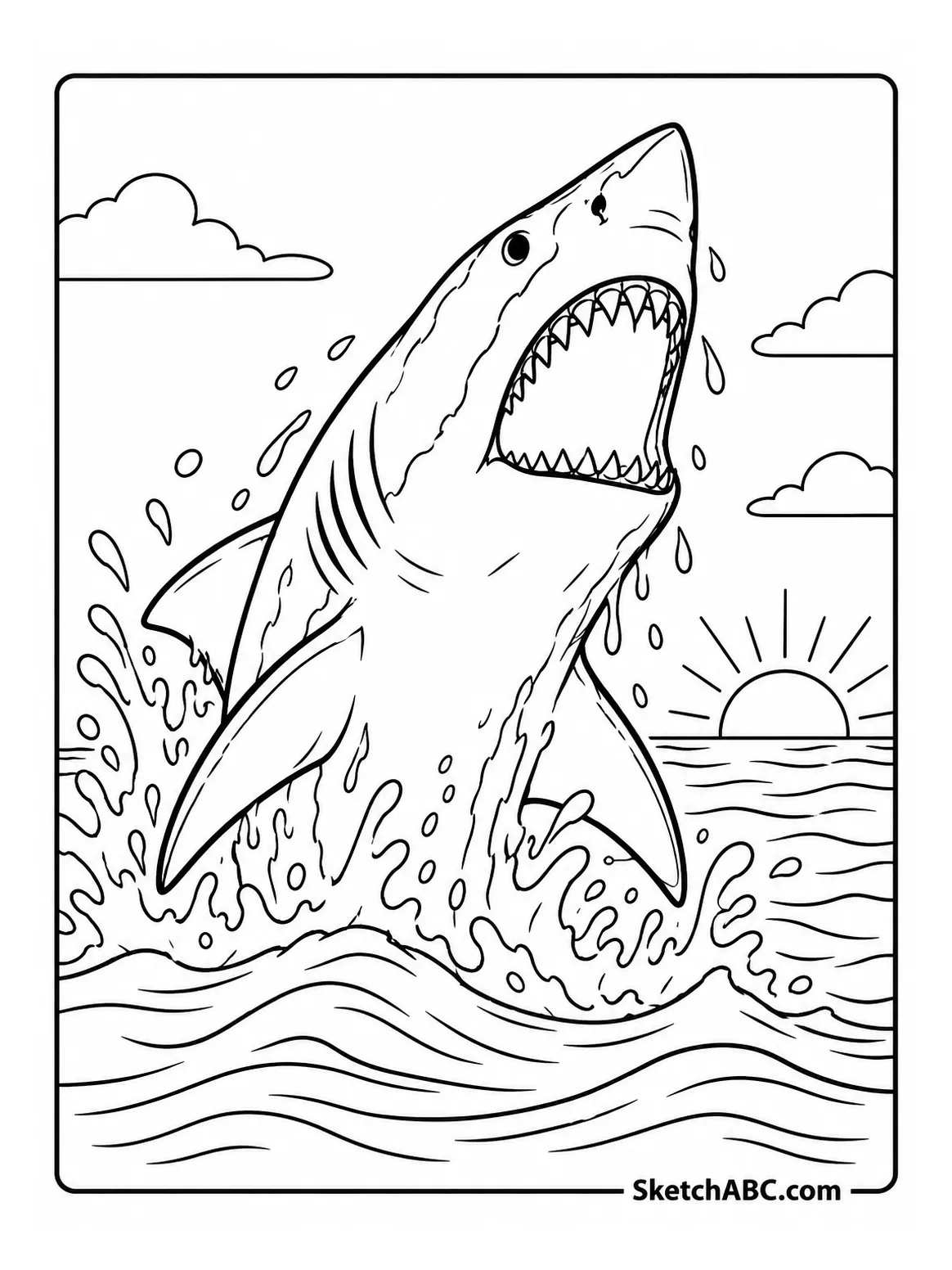 Great White Breach at Dawn coloring pages Great White Breach at Dawn coloring pages