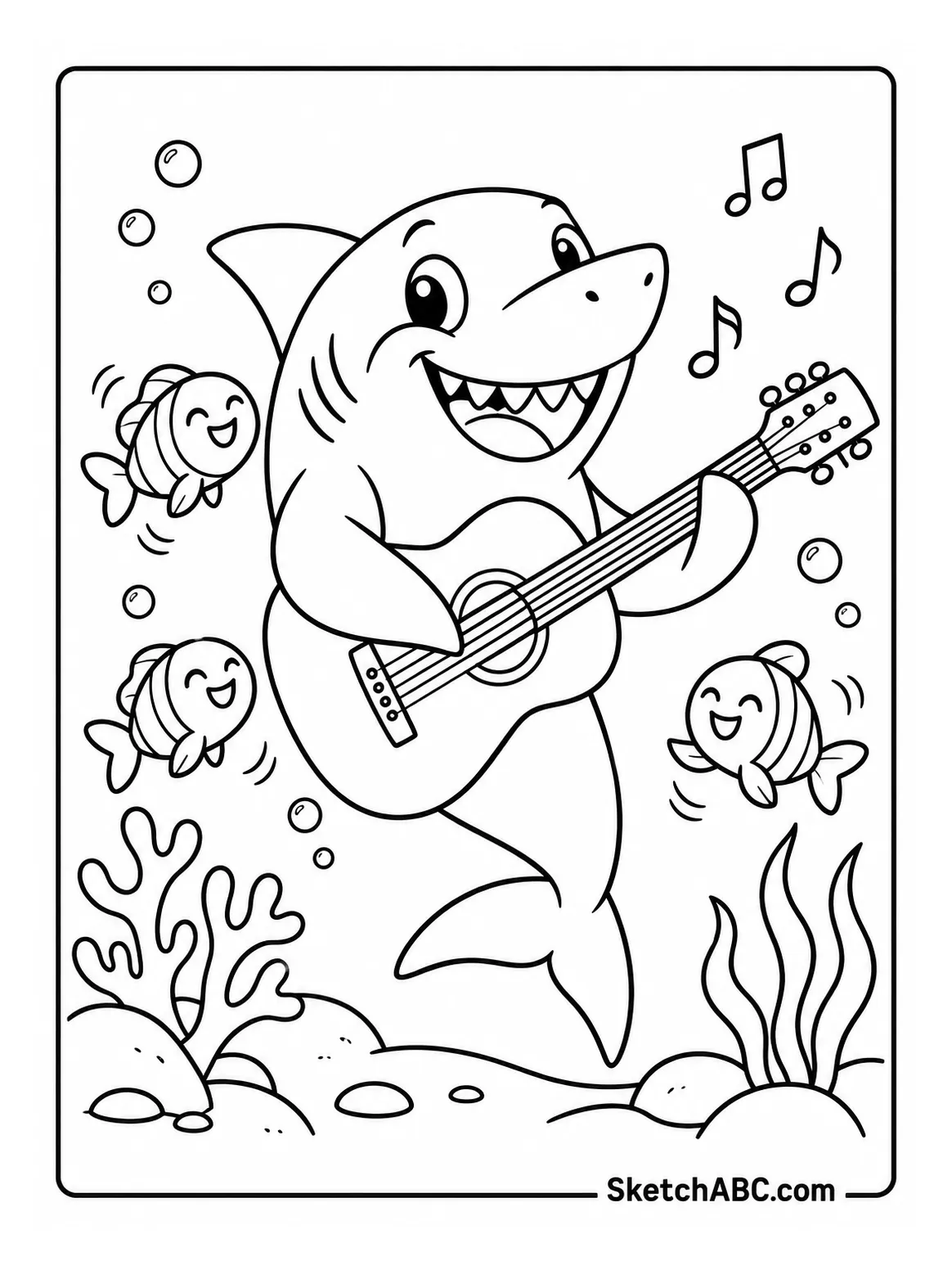 Guitar strumming Shark by the Reef coloring pages Guitar strumming Shark by the Reef coloring pages